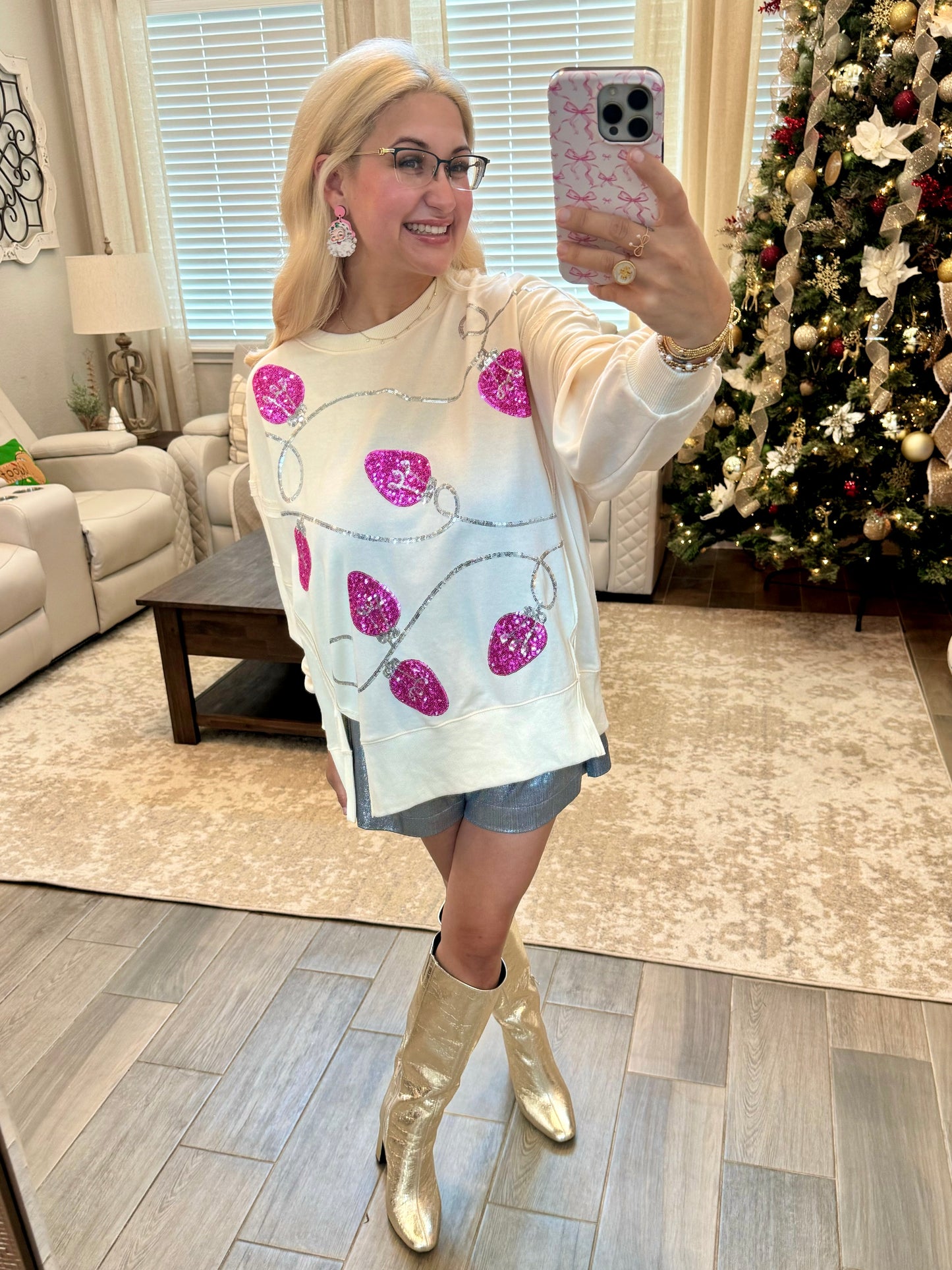 Sparkle In Pink Sequin Ornament Pullover