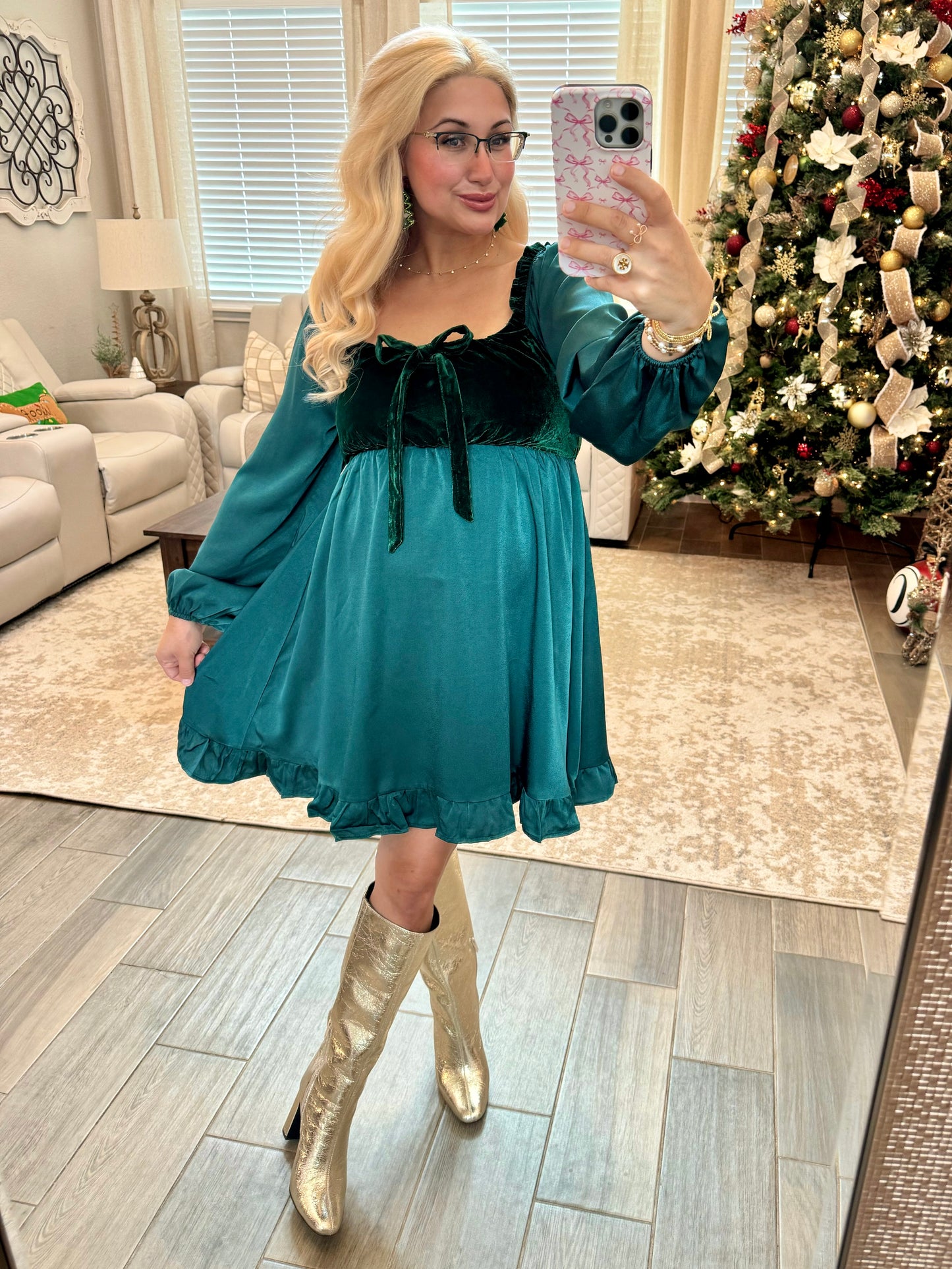 Midnight Velvet Satin Bow Dress