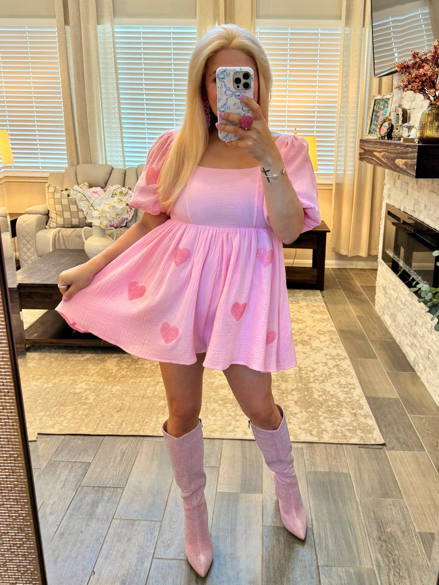 Sequin Heart Pink Romper