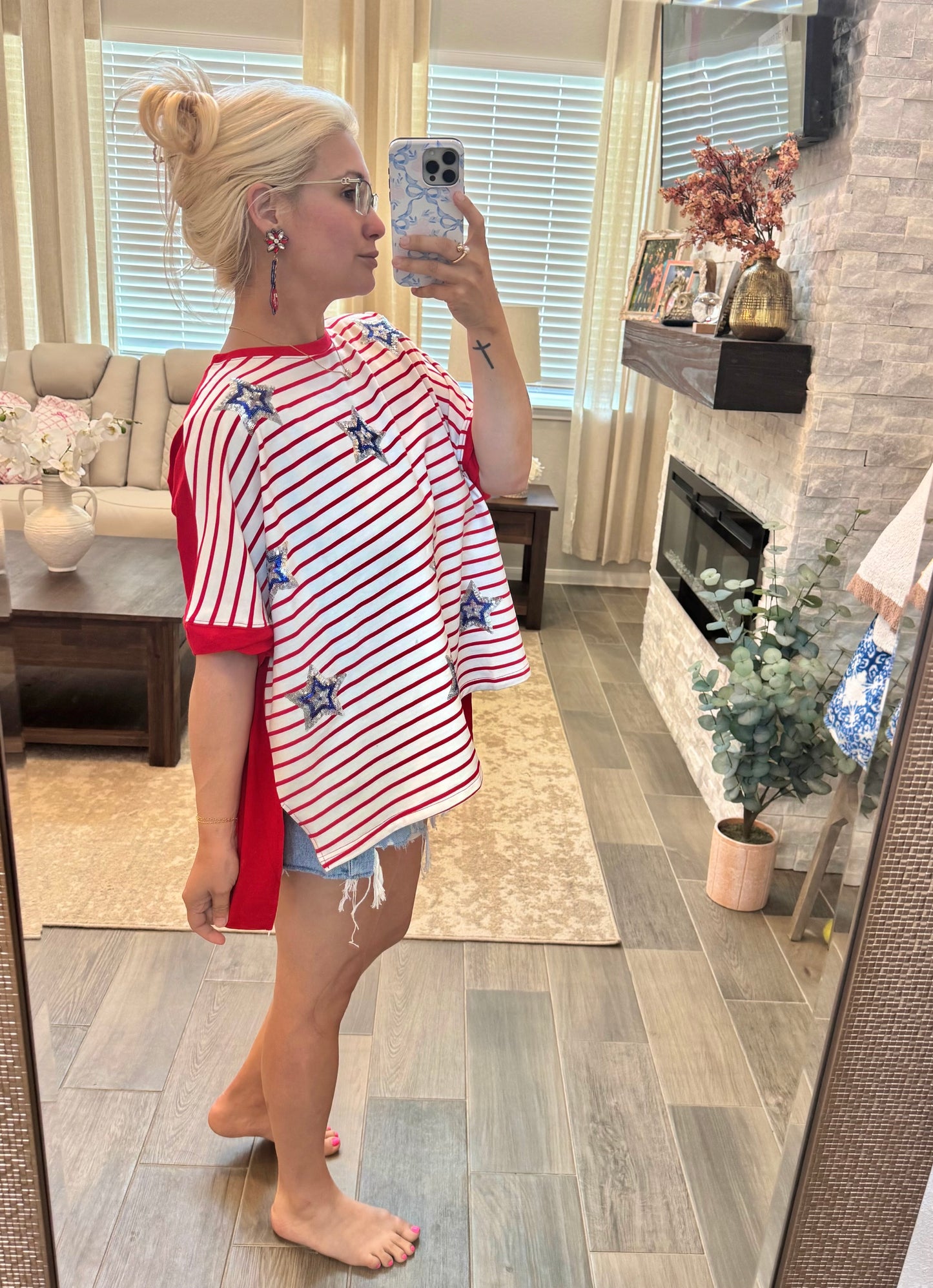 Red, White & Blue Sequin Star Top