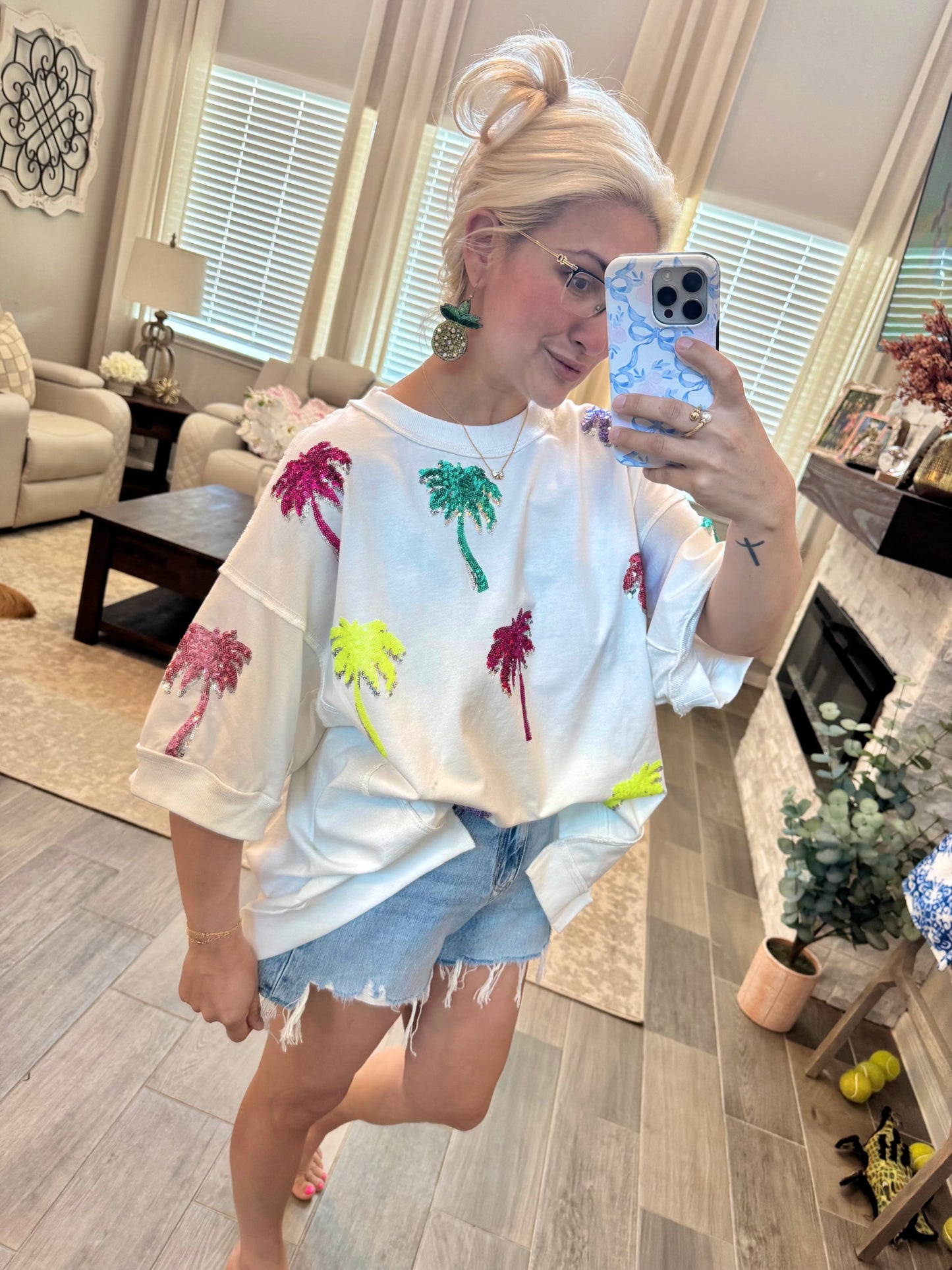 Summertime Sequin Palm Tree Sequin Top