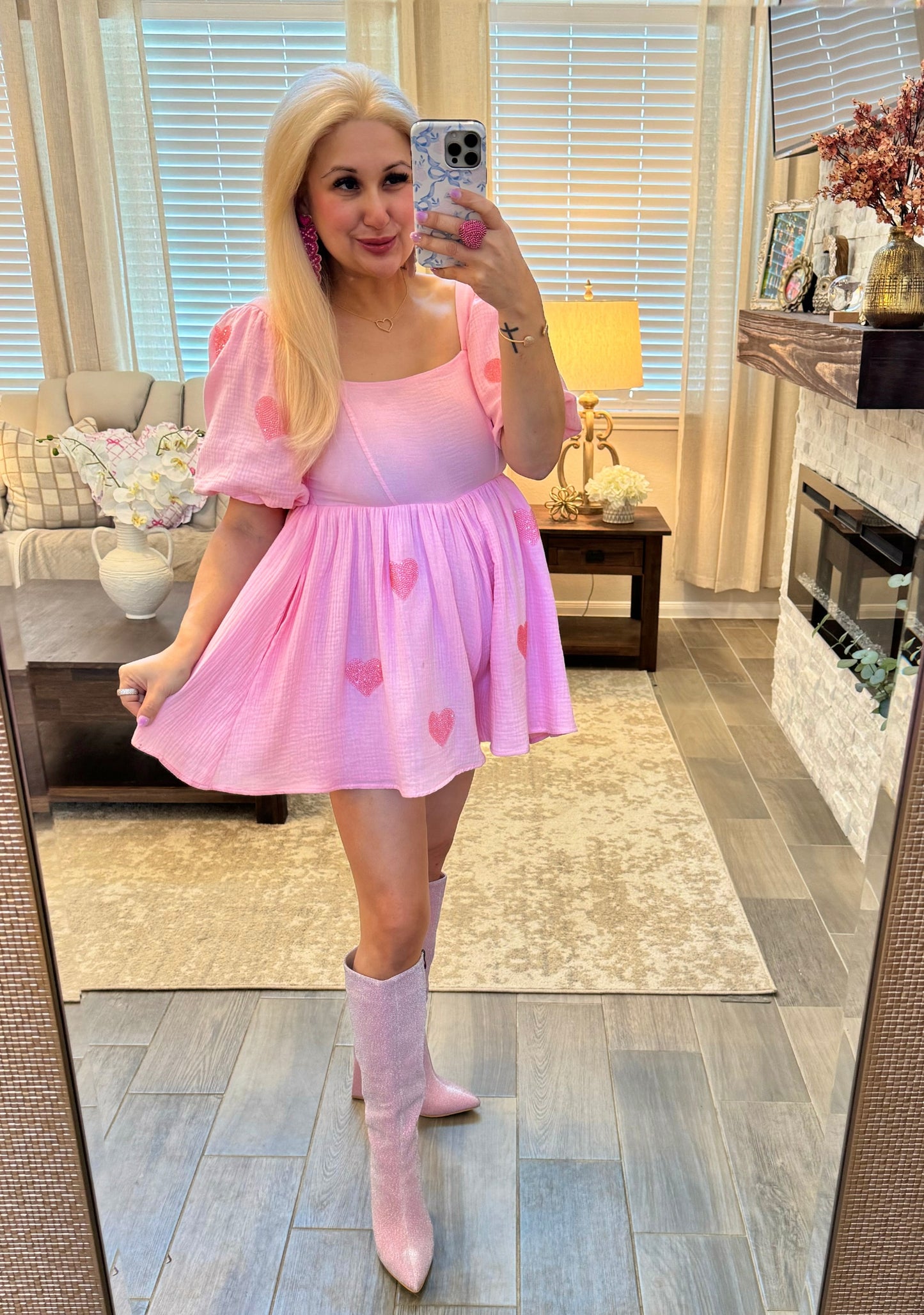 Sequin Heart Pink Romper
