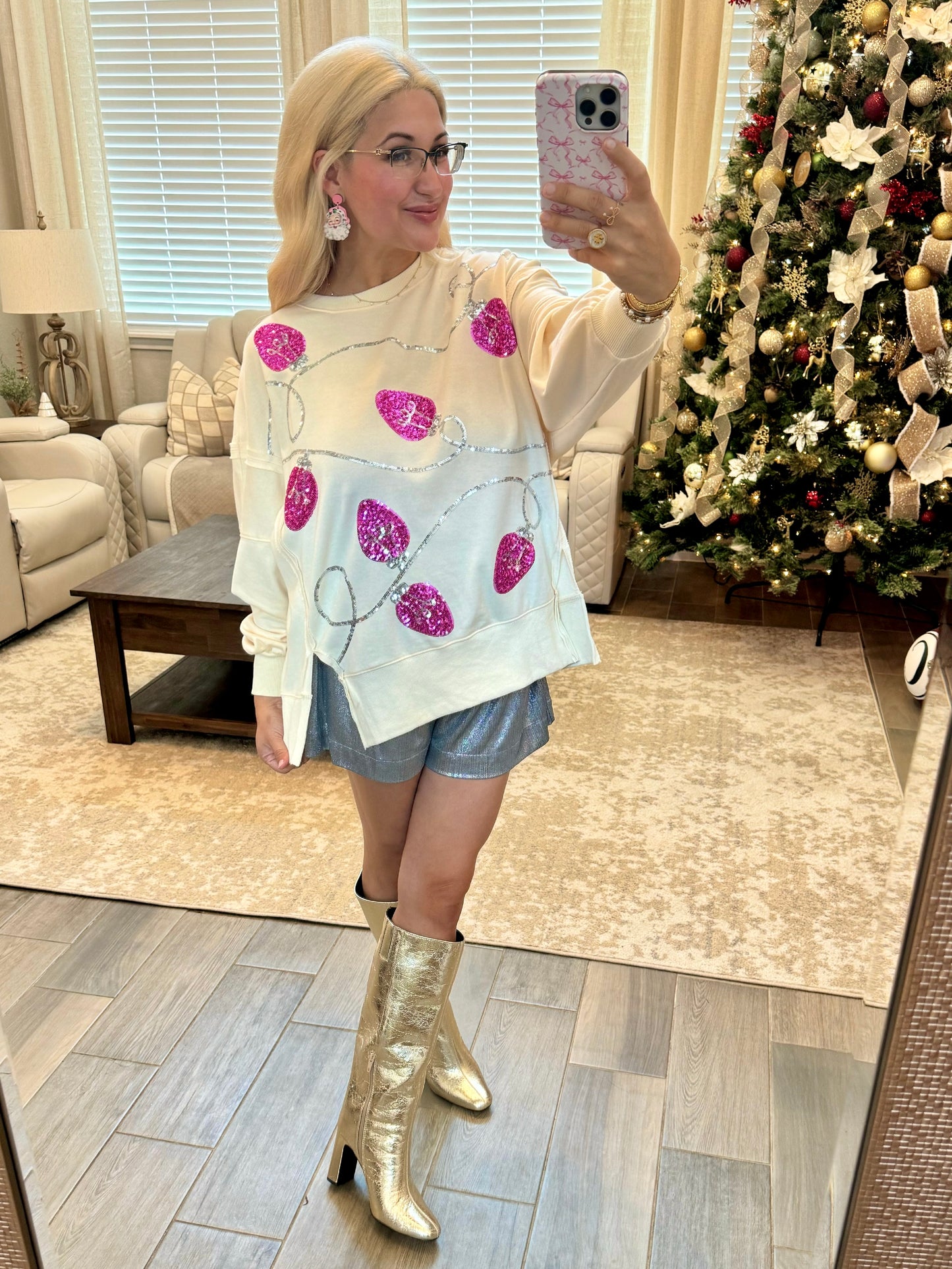 Sparkle In Pink Sequin Ornament Pullover