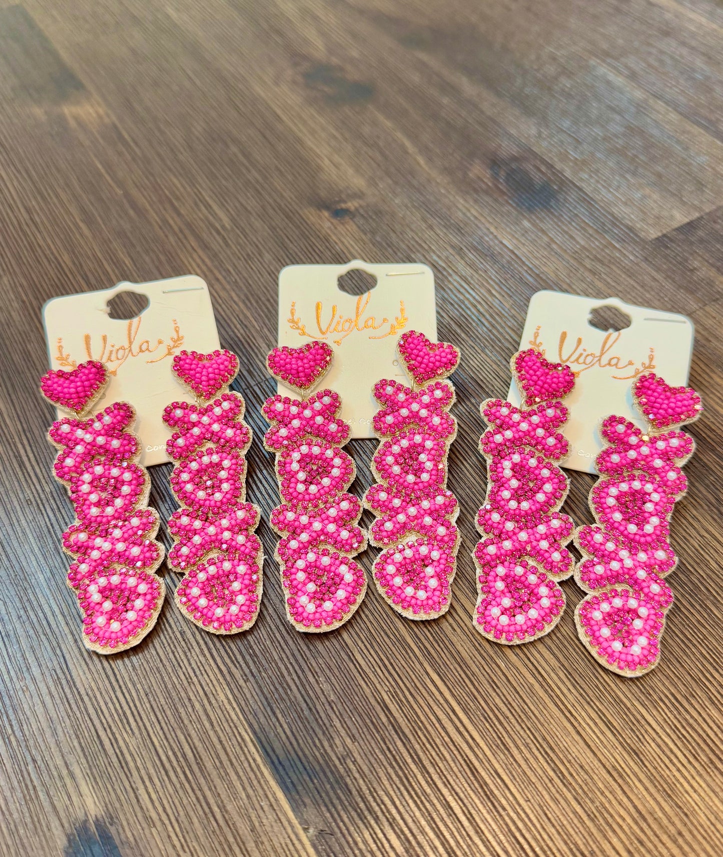 XOXO Pink & Pearl Heart Earrings