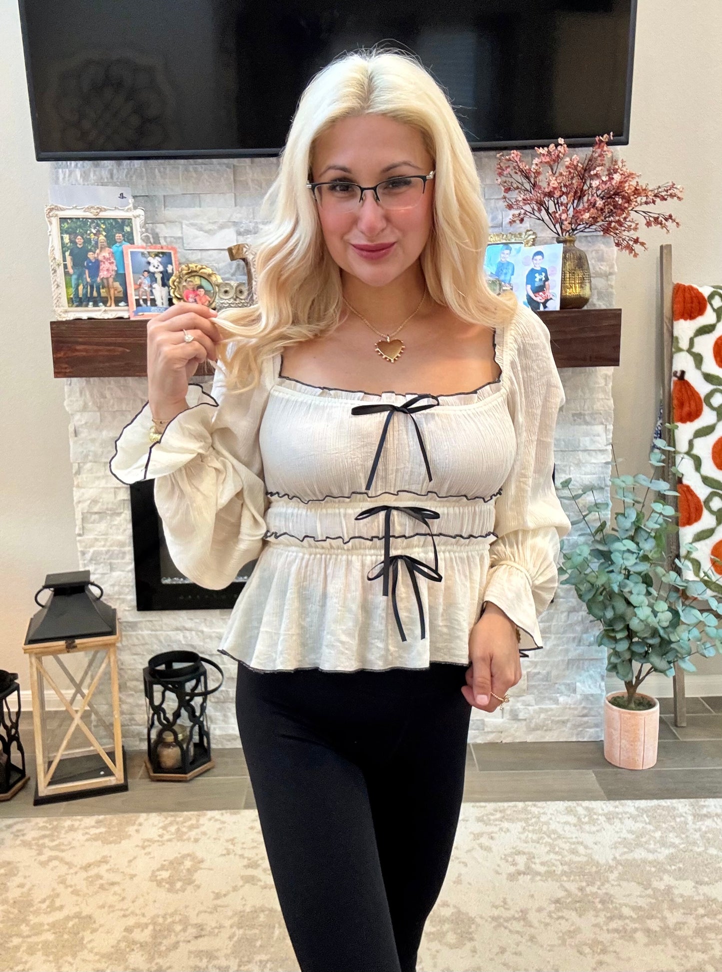 Sweetheart Bow Ruffle Top