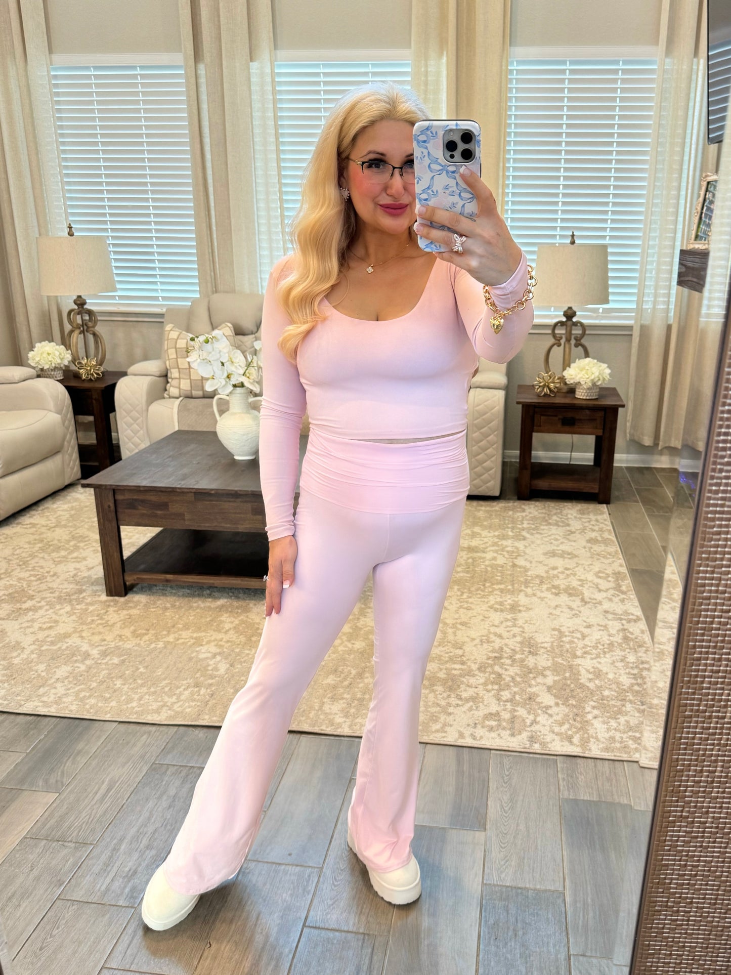 Twist Back Long Sleeve Top - Light Pink