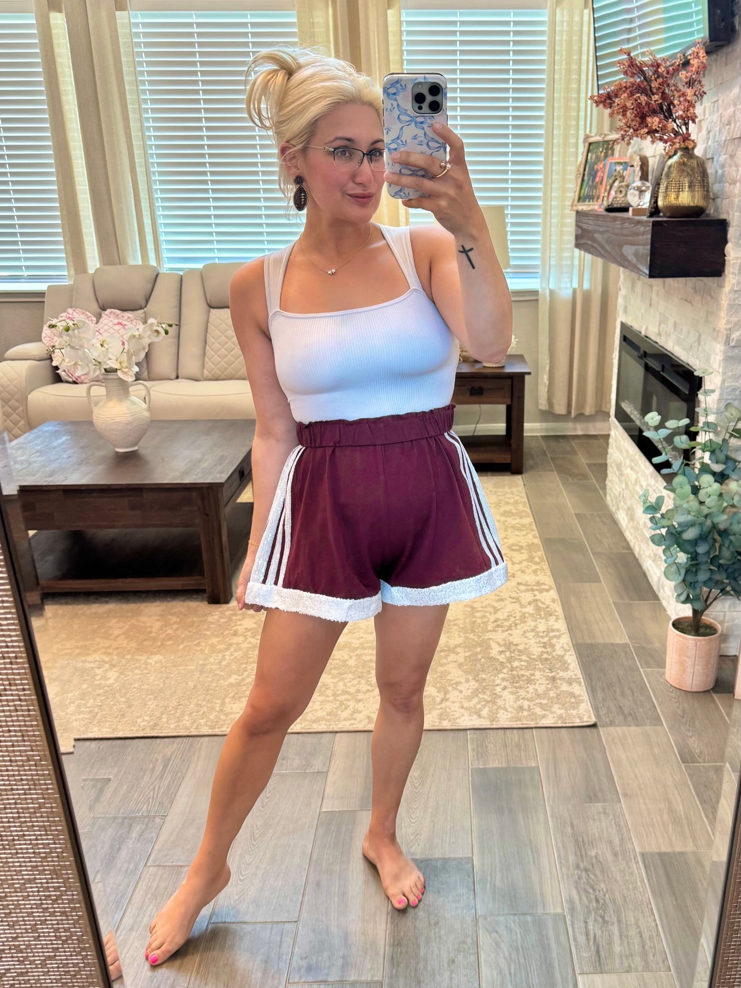 Maroon Out Sequin Shorts