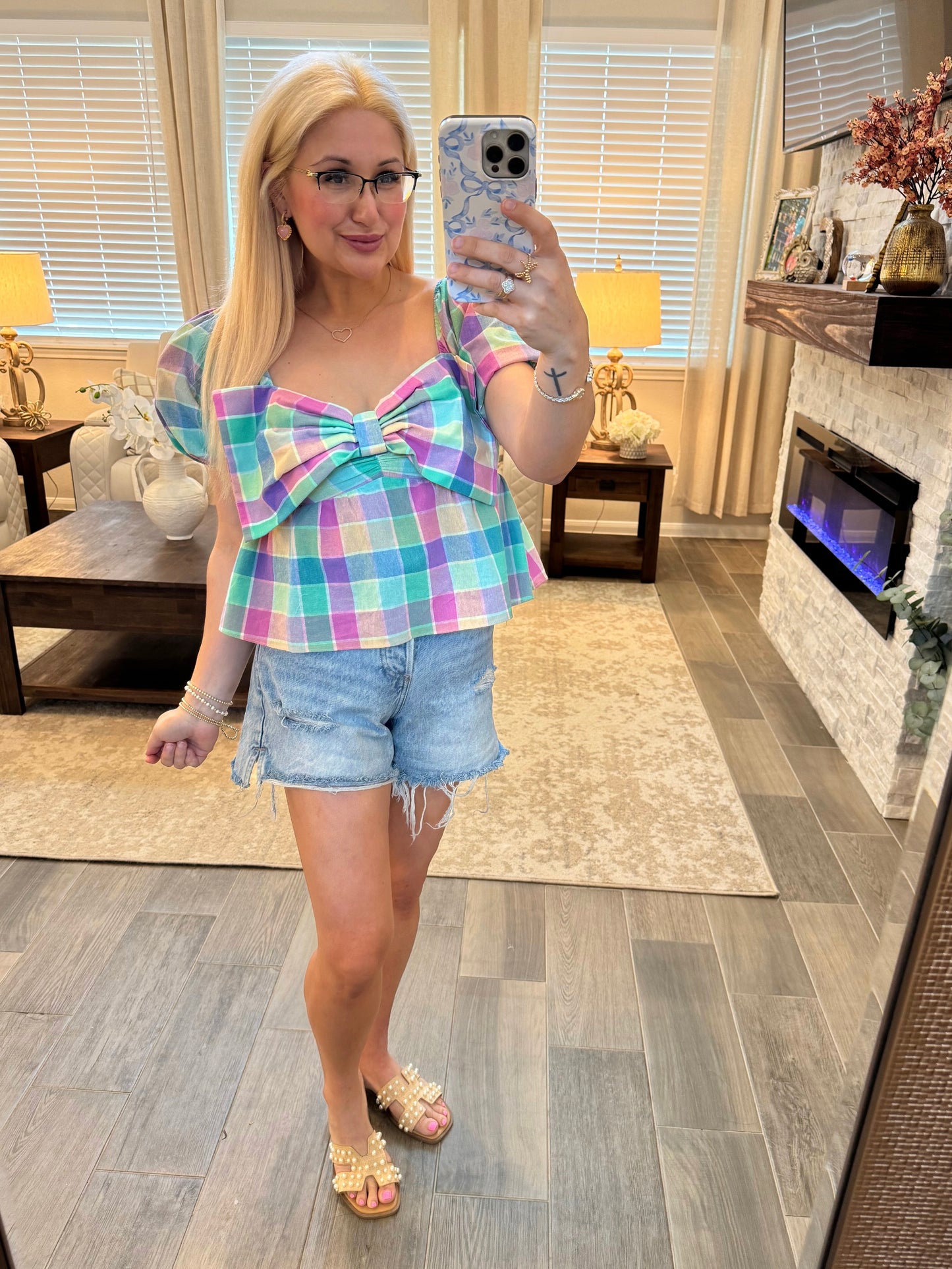 Gingham Big Bow Top