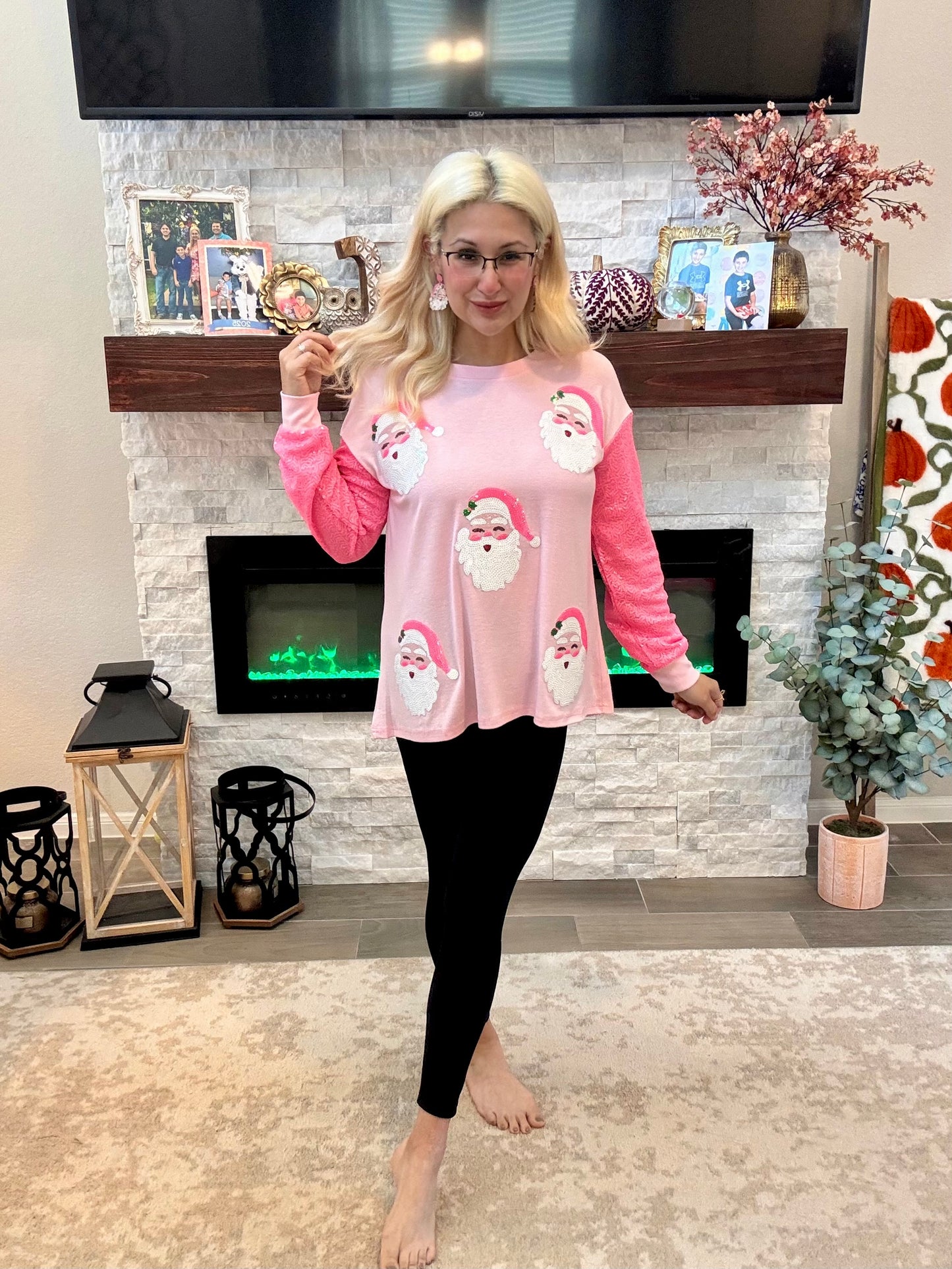 Pretty in Pink Santa Sequin Top