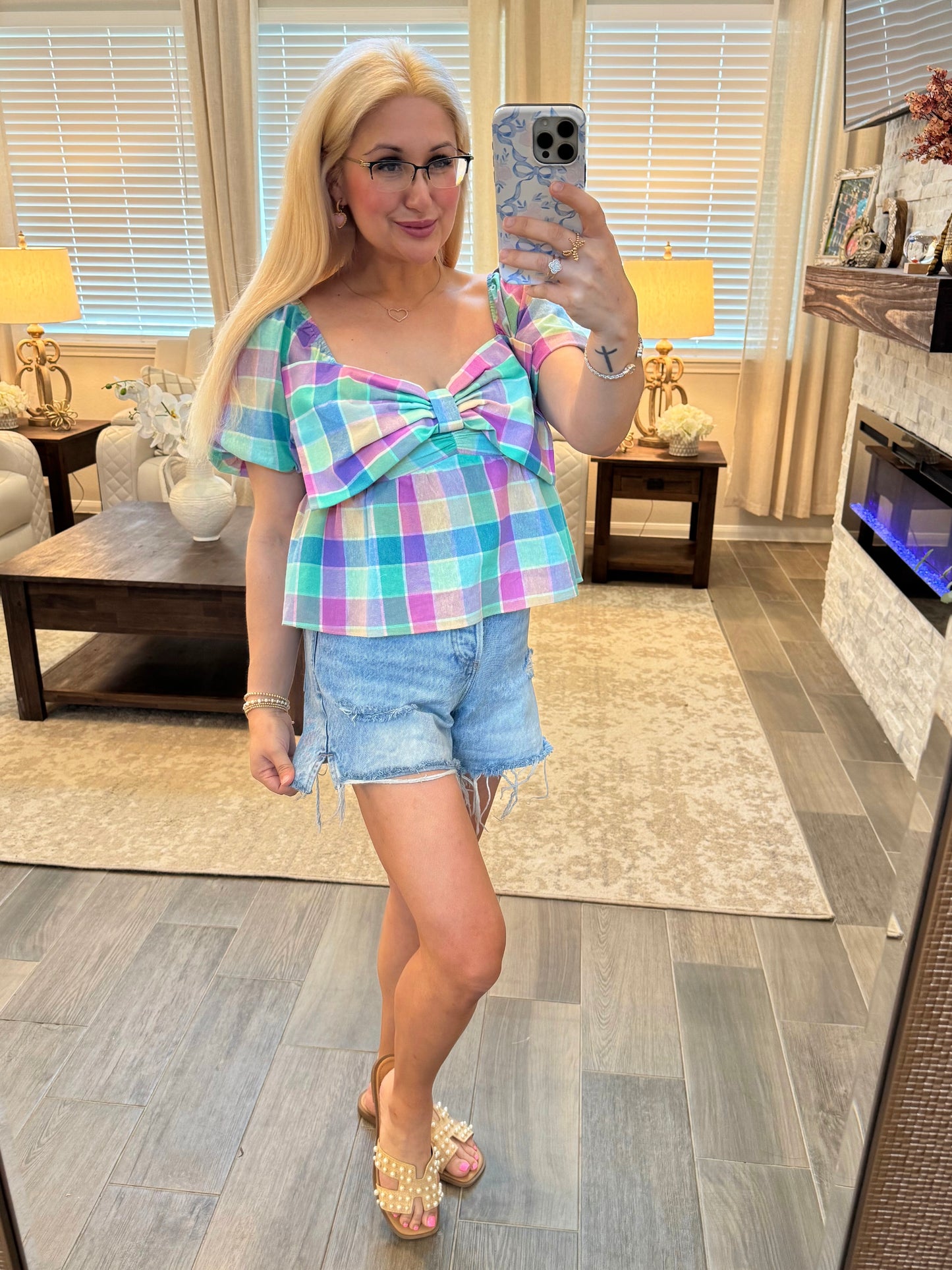 Gingham Big Bow Top