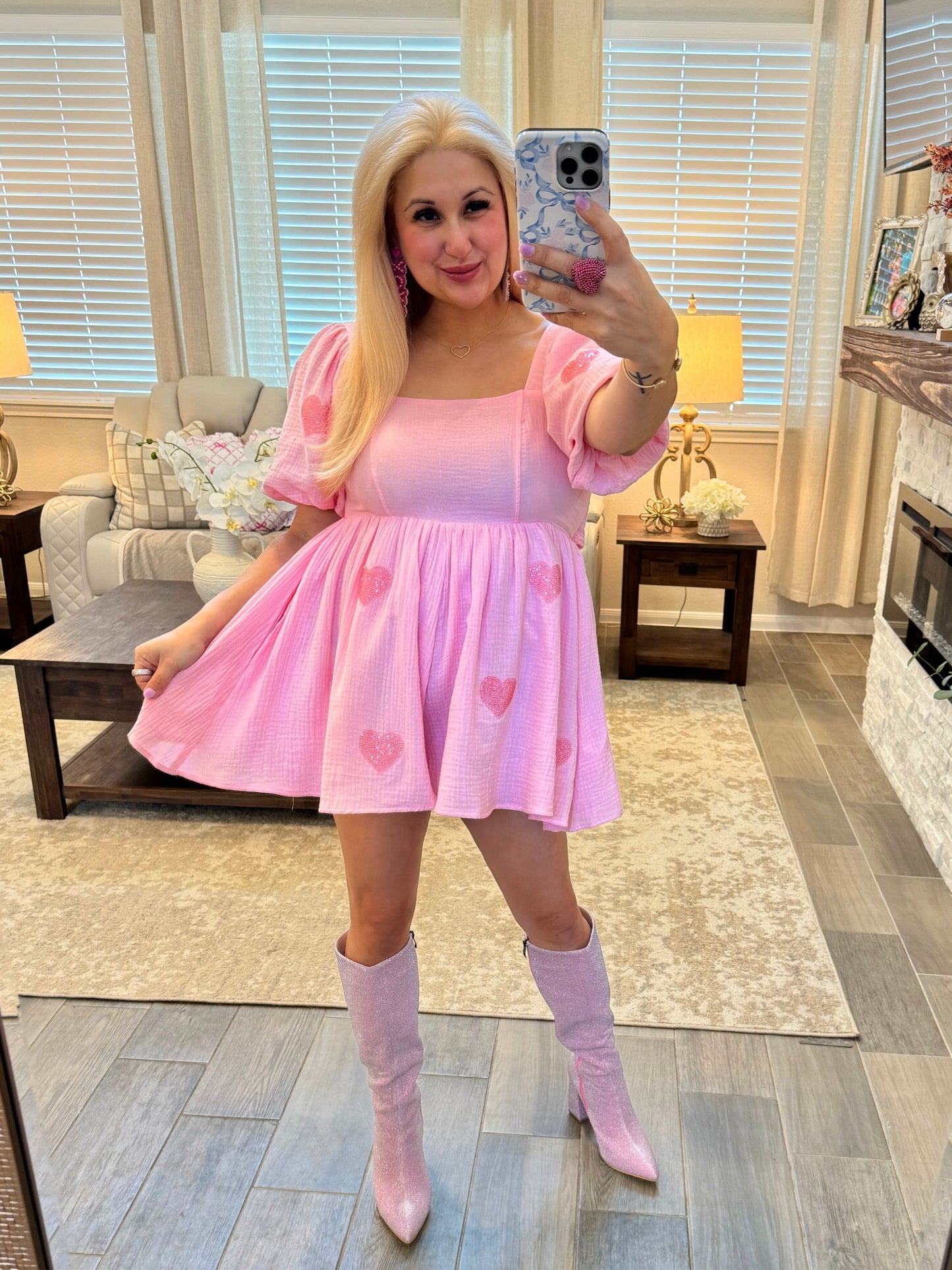 Sequin Heart Pink Romper