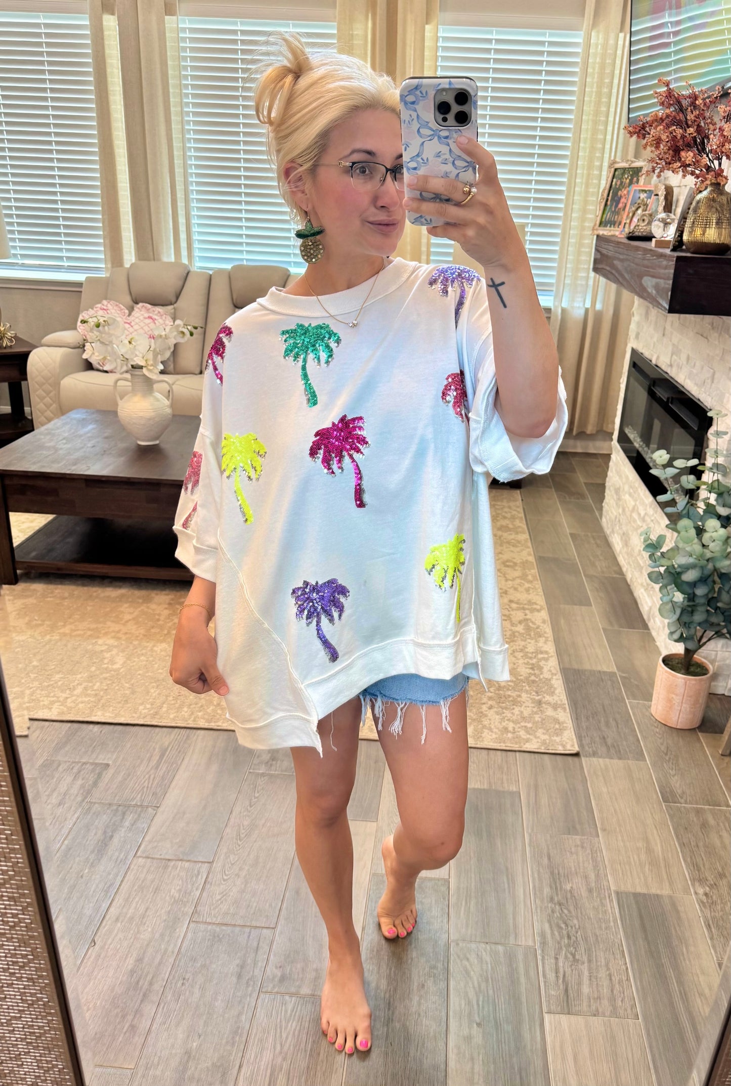 Summertime Sequin Palm Tree Sequin Top