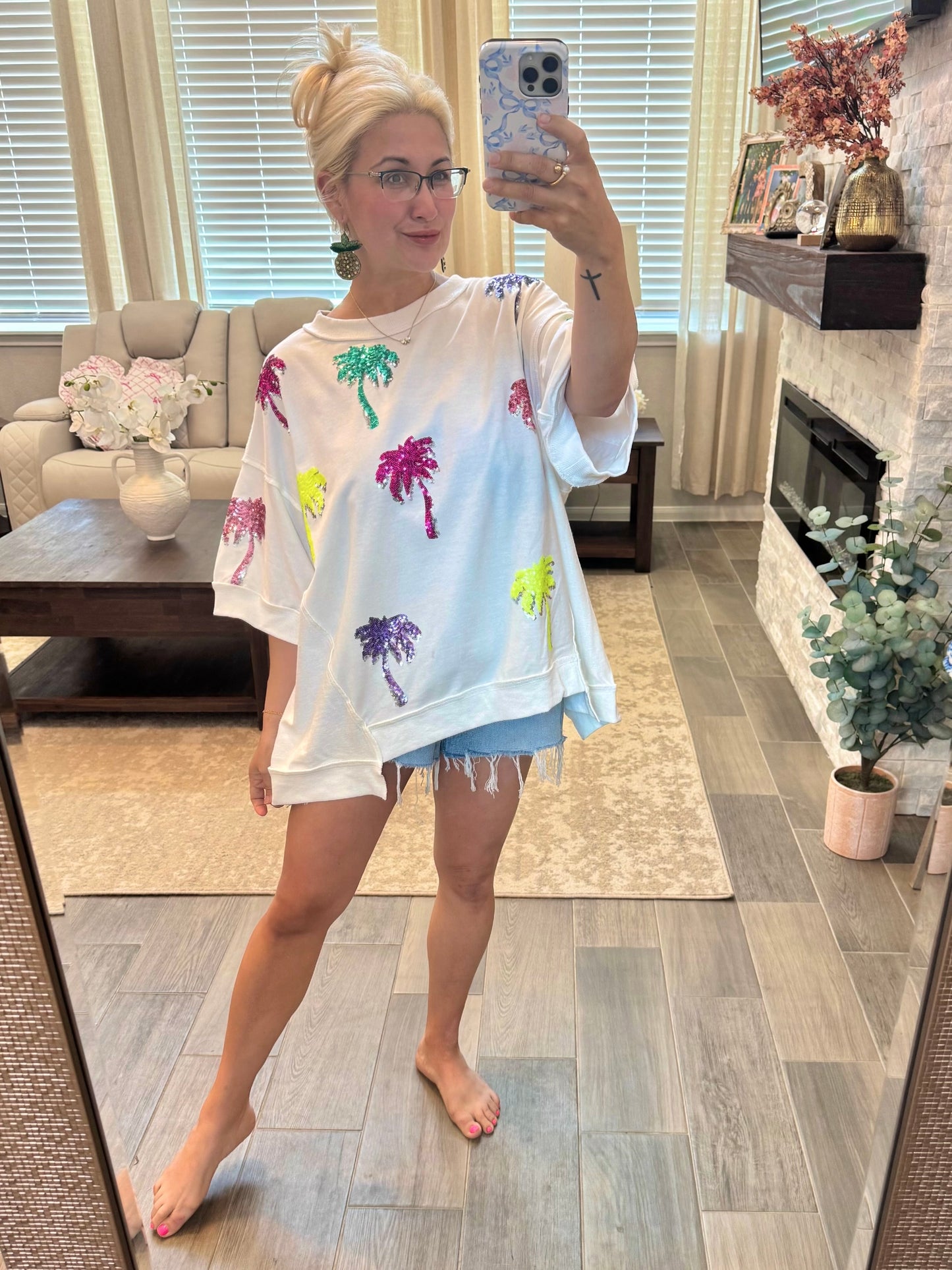 Summertime Sequin Palm Tree Sequin Top