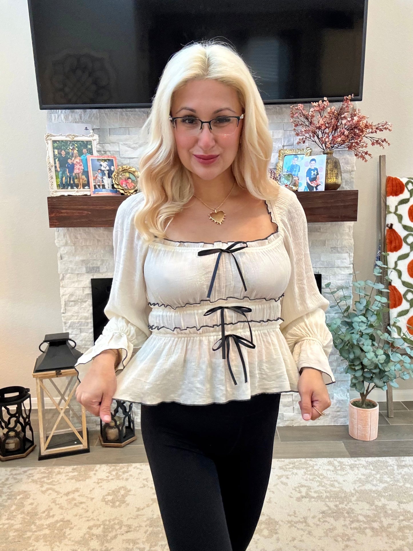 Sweetheart Bow Ruffle Top