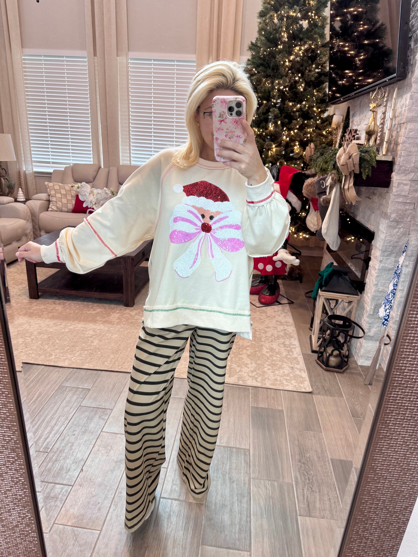 Santa's Sweet Bow Sequin Pullover