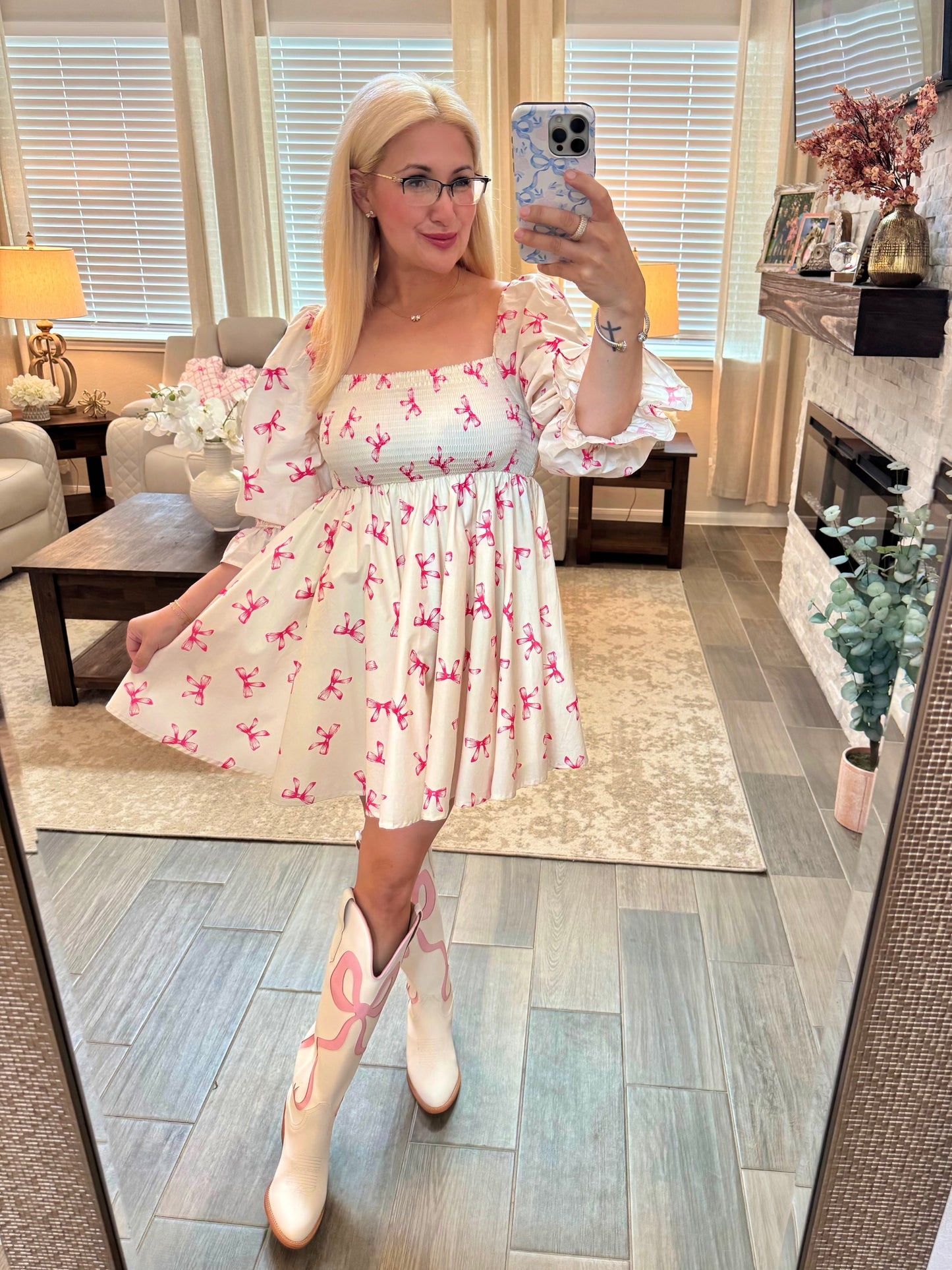 Smocked Bow Print Dress