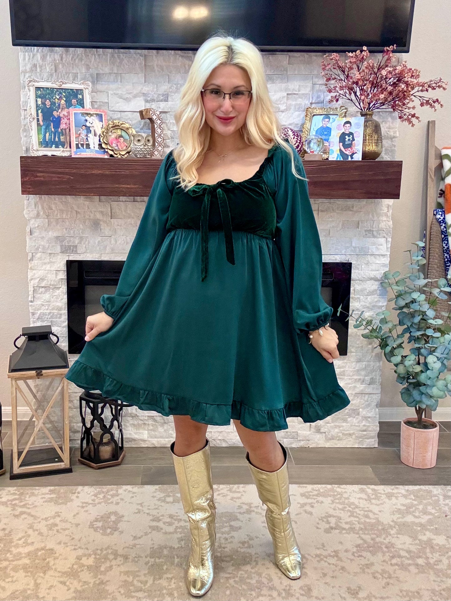 Midnight Velvet Satin Bow Dress