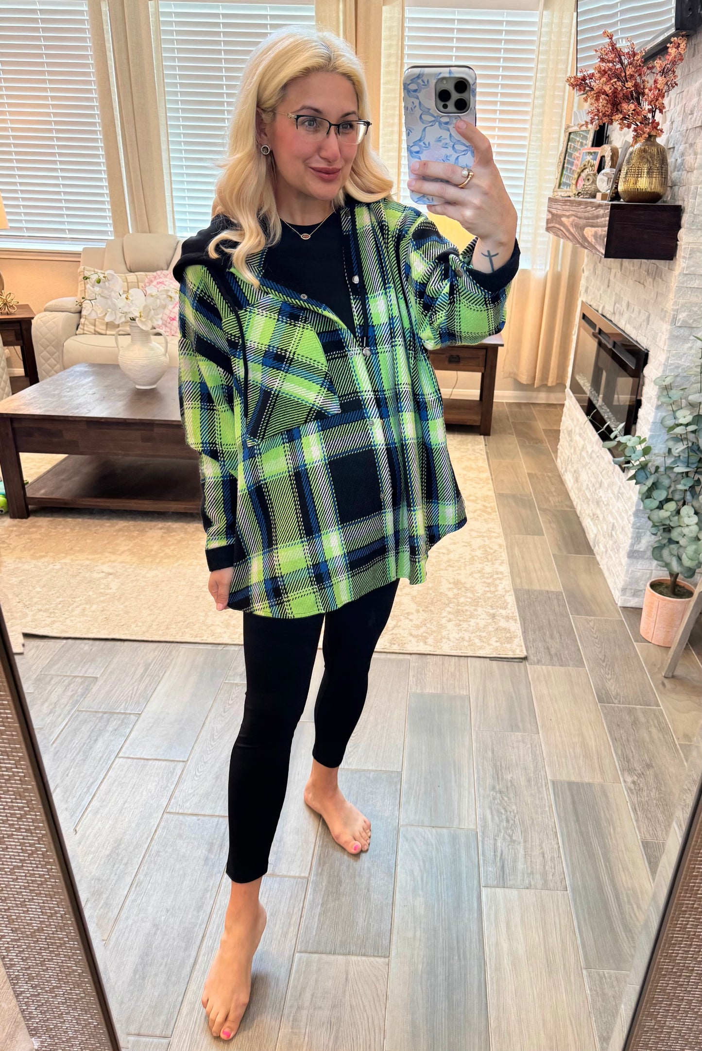 A Little Lime Green Plaid Hooded Jacket - ONESIZE