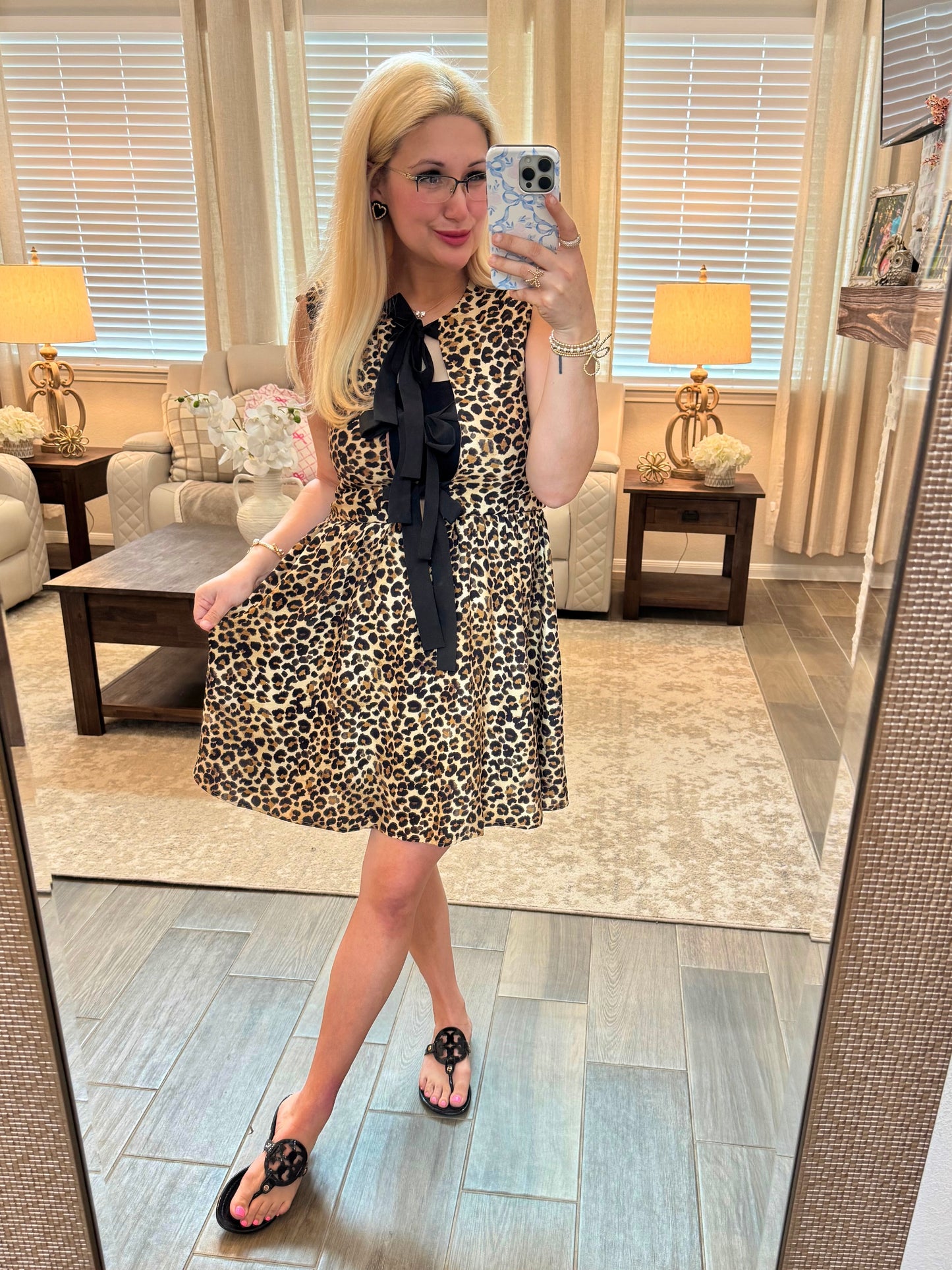 Black Bow Tie Leopard Dress