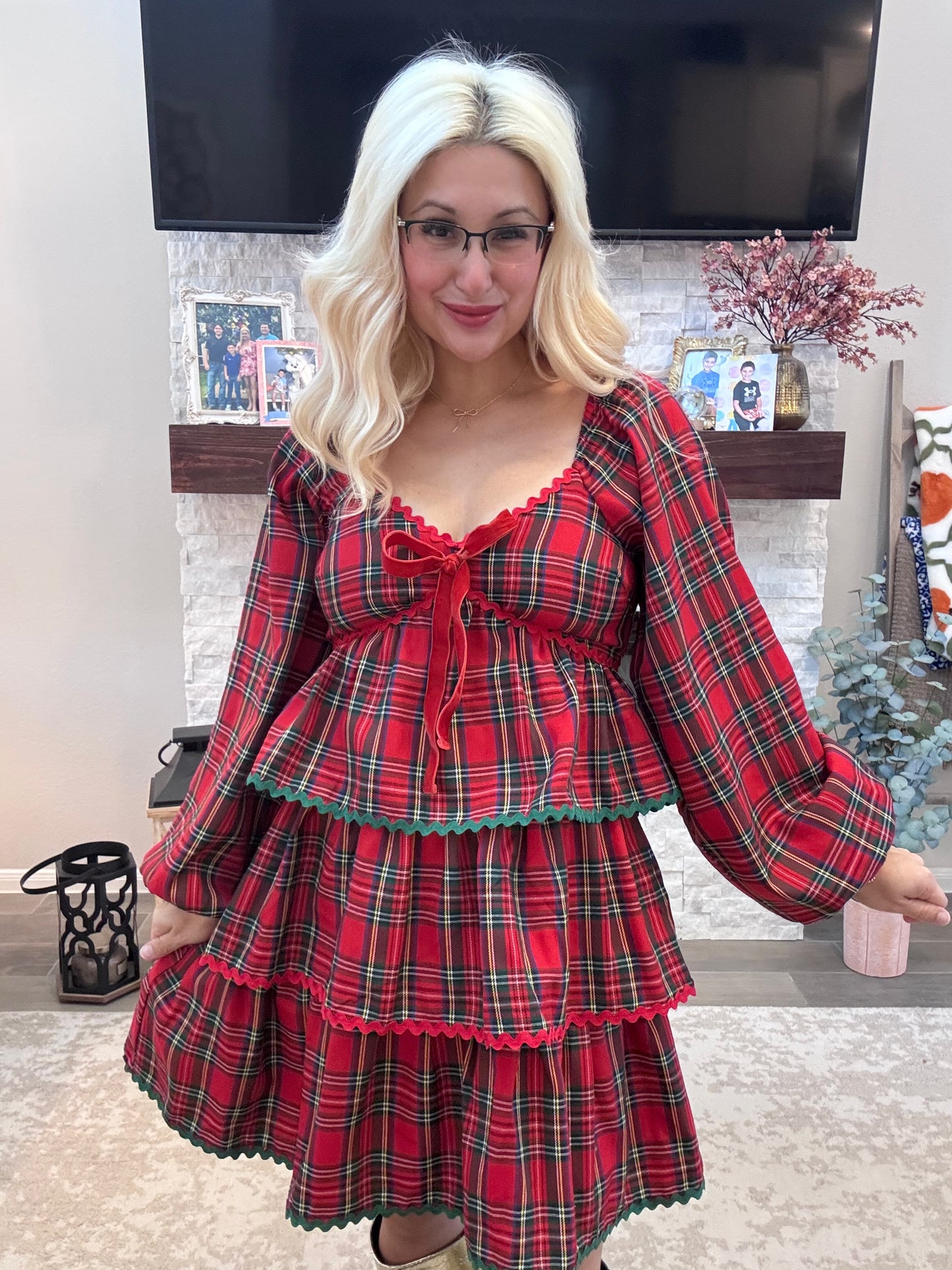 Under The Mistletoe Plaid Dress