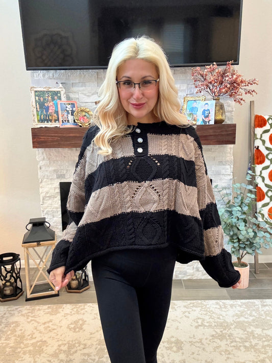 Mocha Stripe Henley Sweater