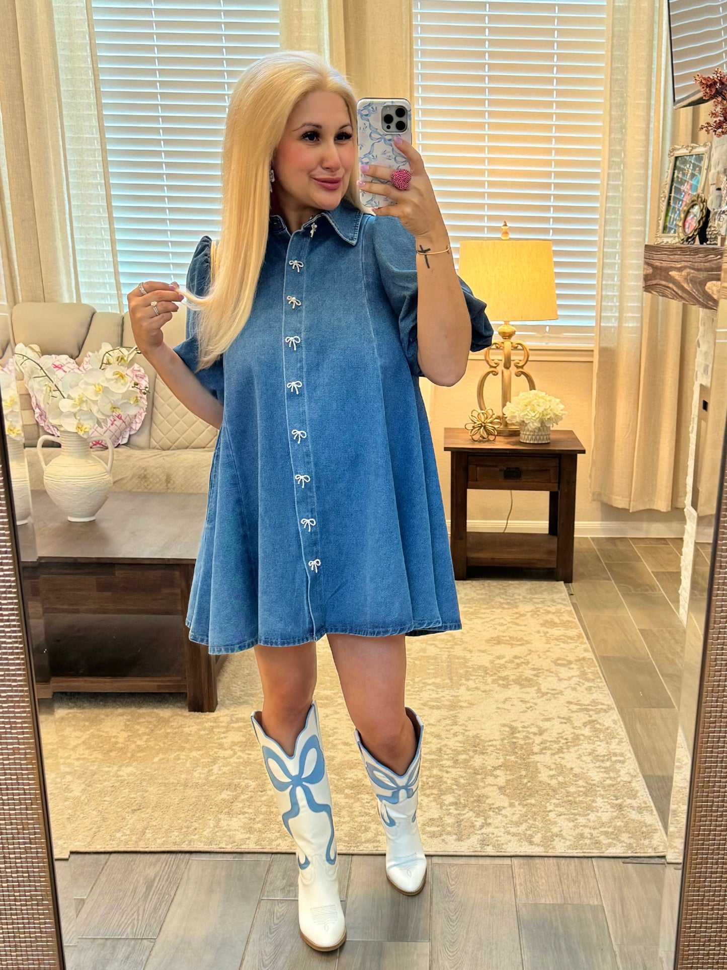 Dance Me Home Bow Denim Dress