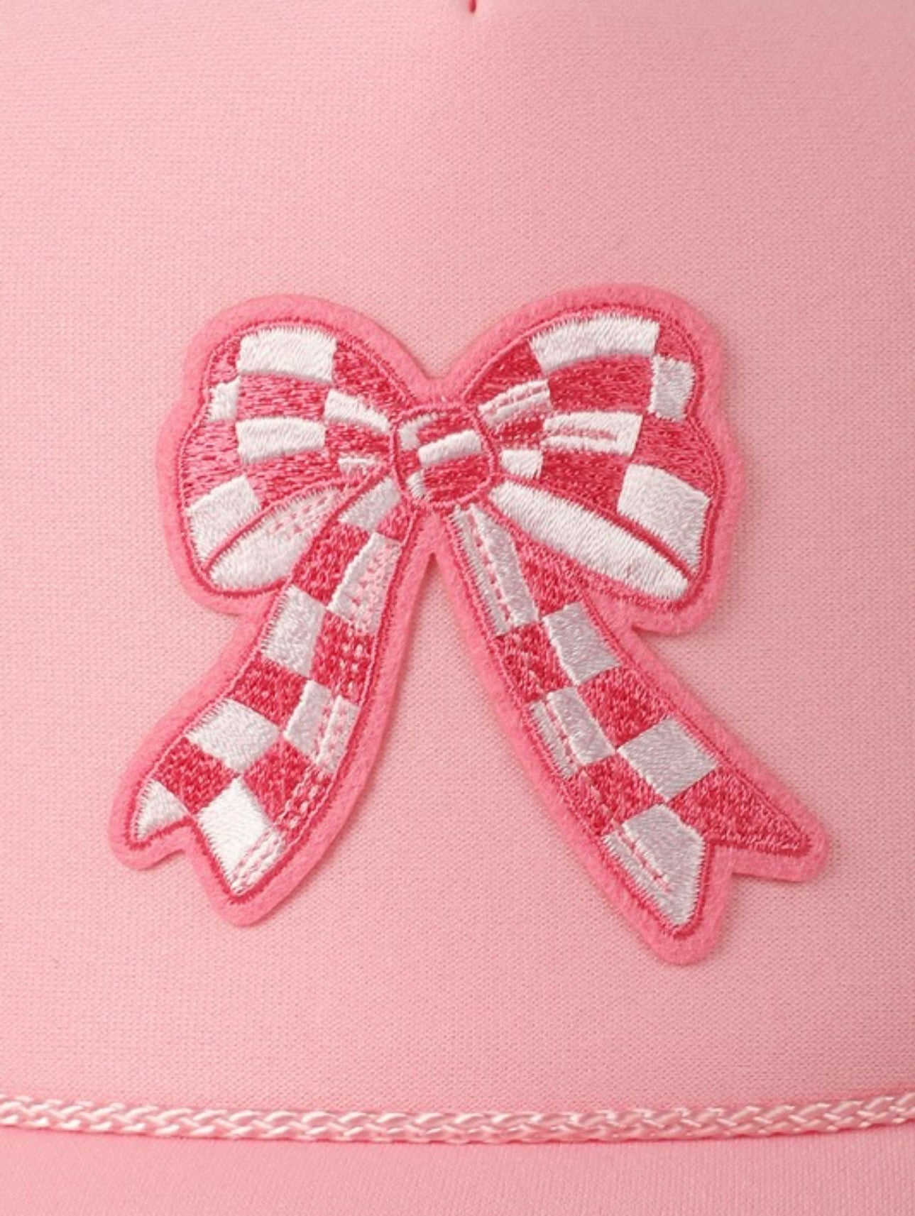 Checkered Bow Hat - Light Pink
