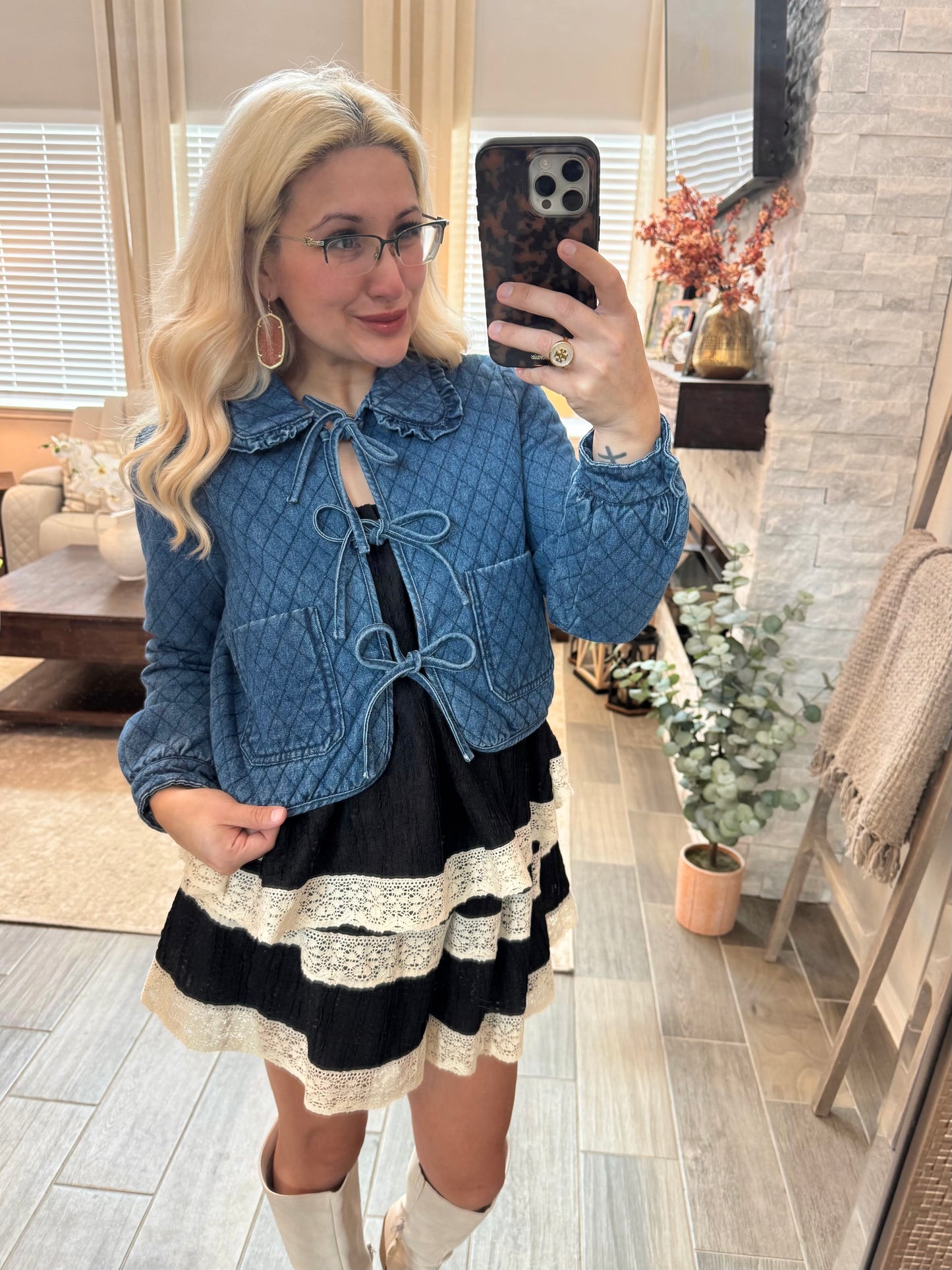 Blue Bow Quilted Jacket