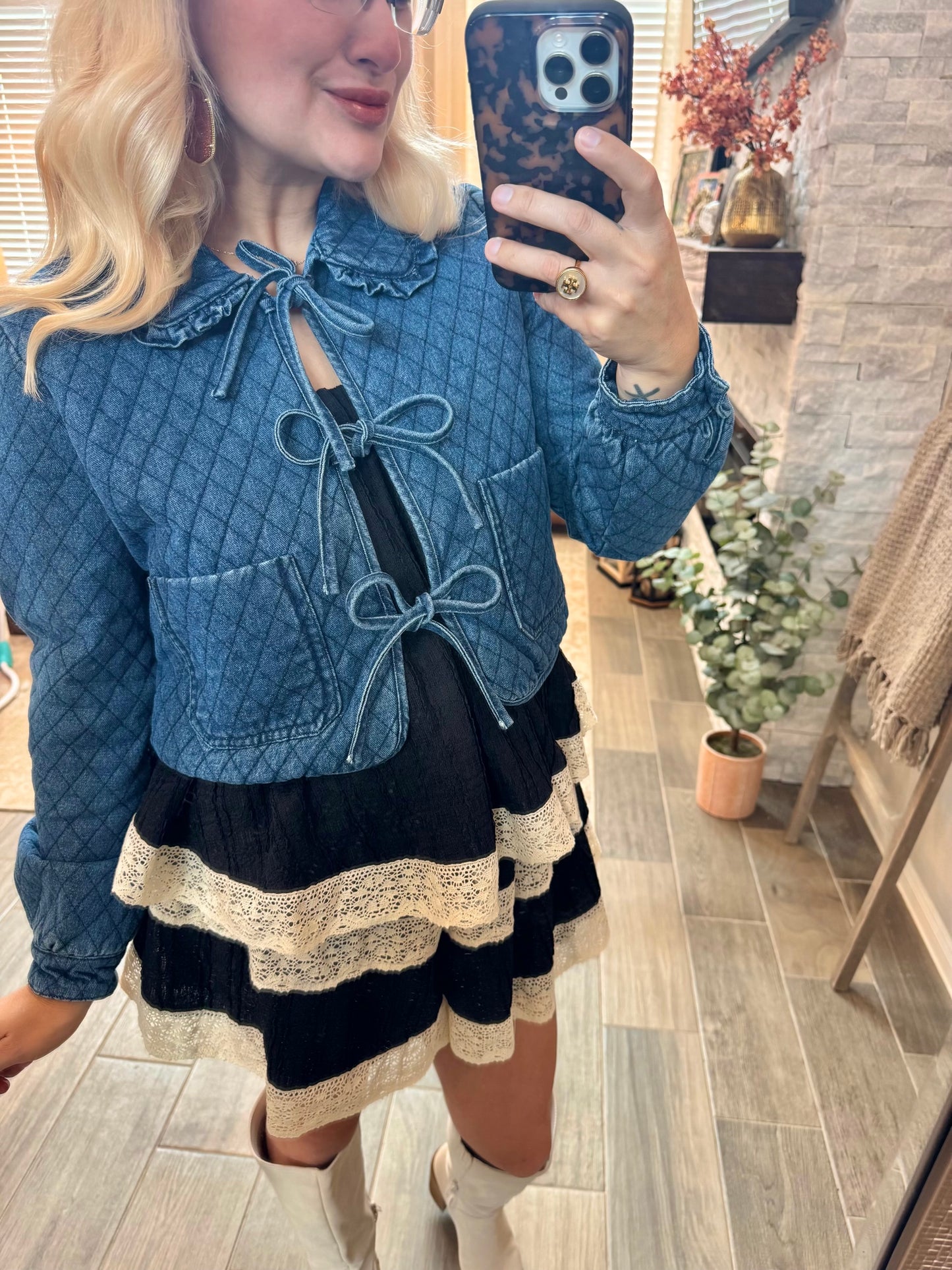 Blue Bow Quilted Jacket