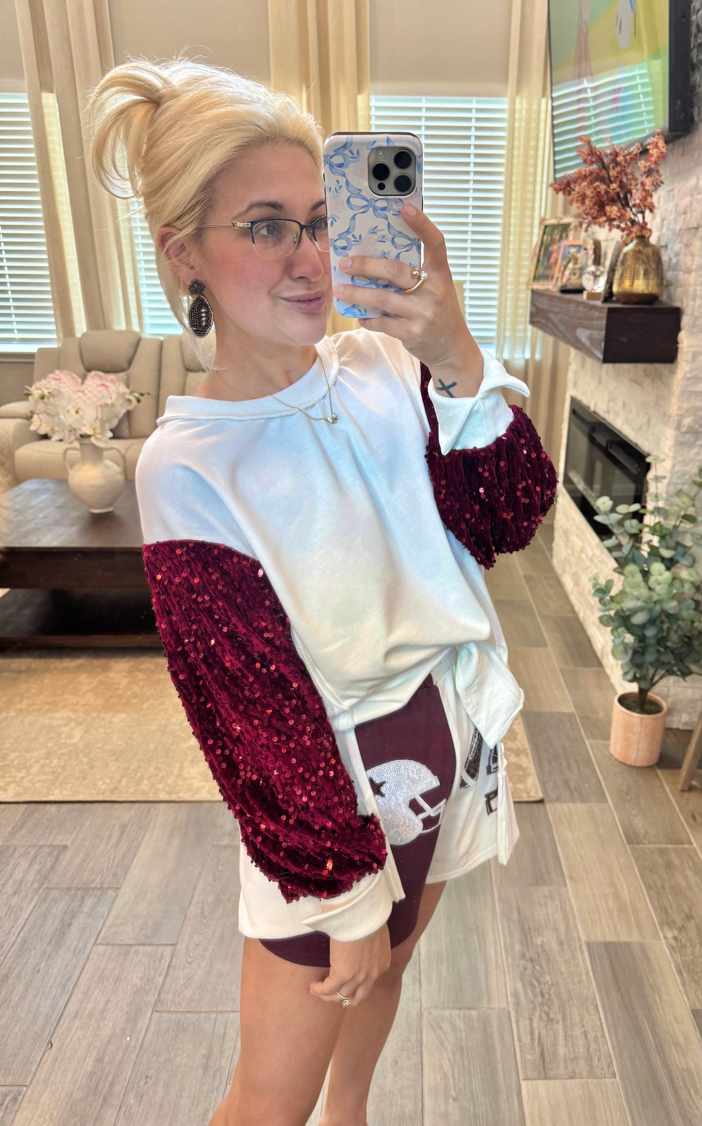 Maroon Out Sequin Sleeve Pullover