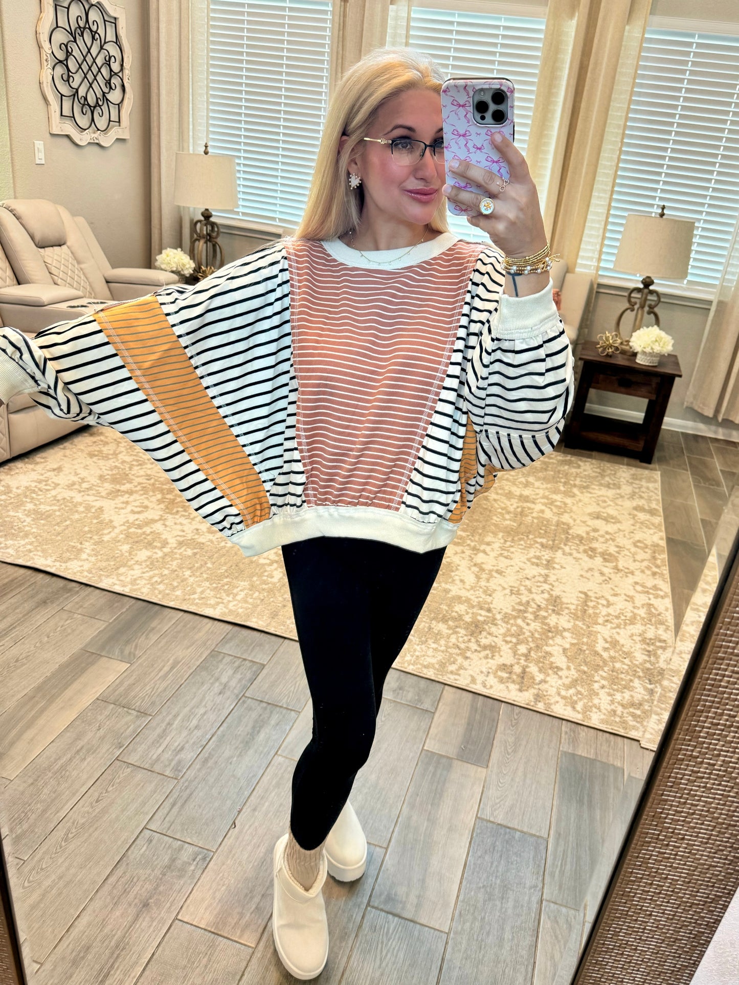 Stripes For Days Pullover - Latte