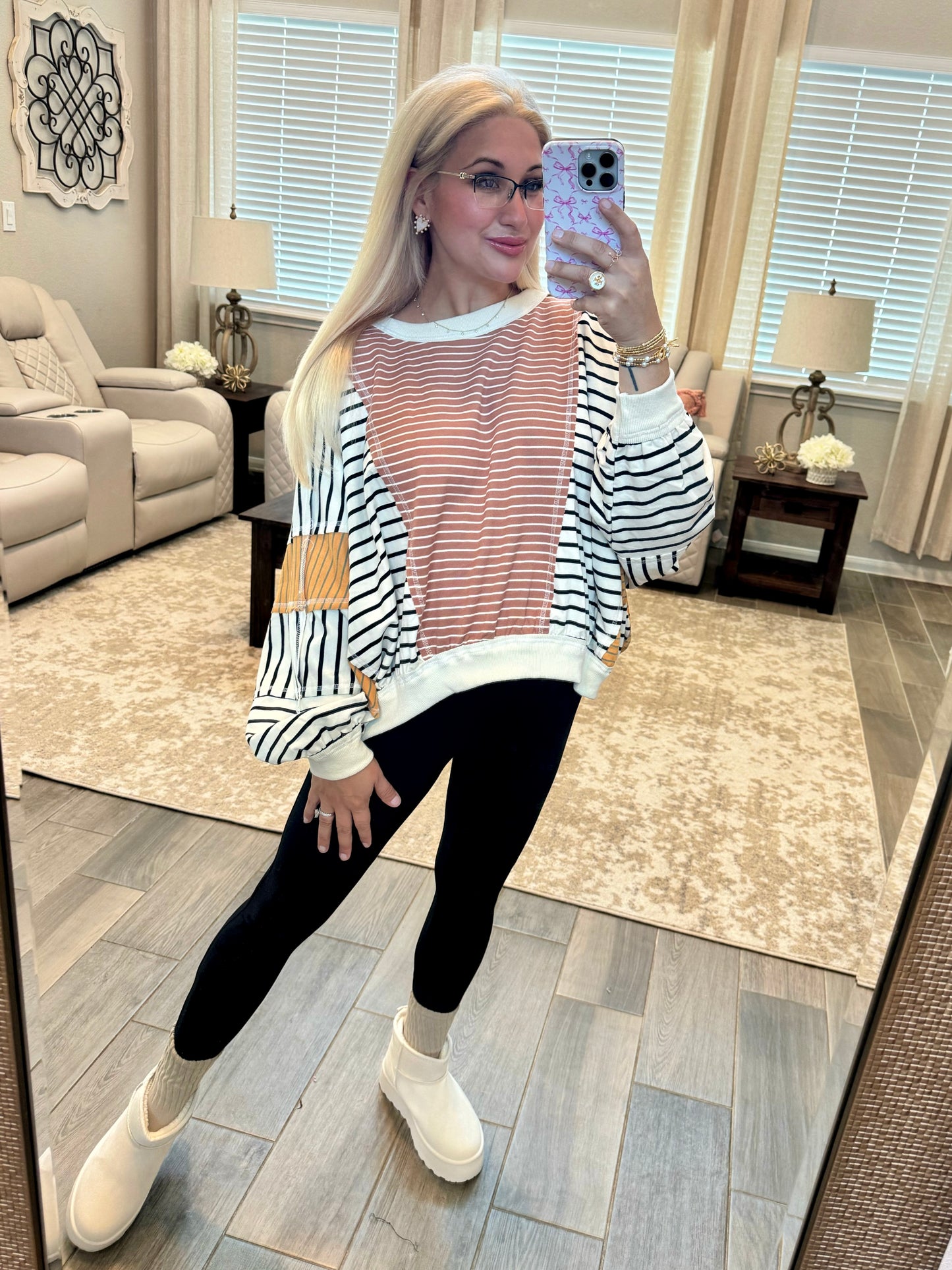 Stripes For Days Pullover - Latte