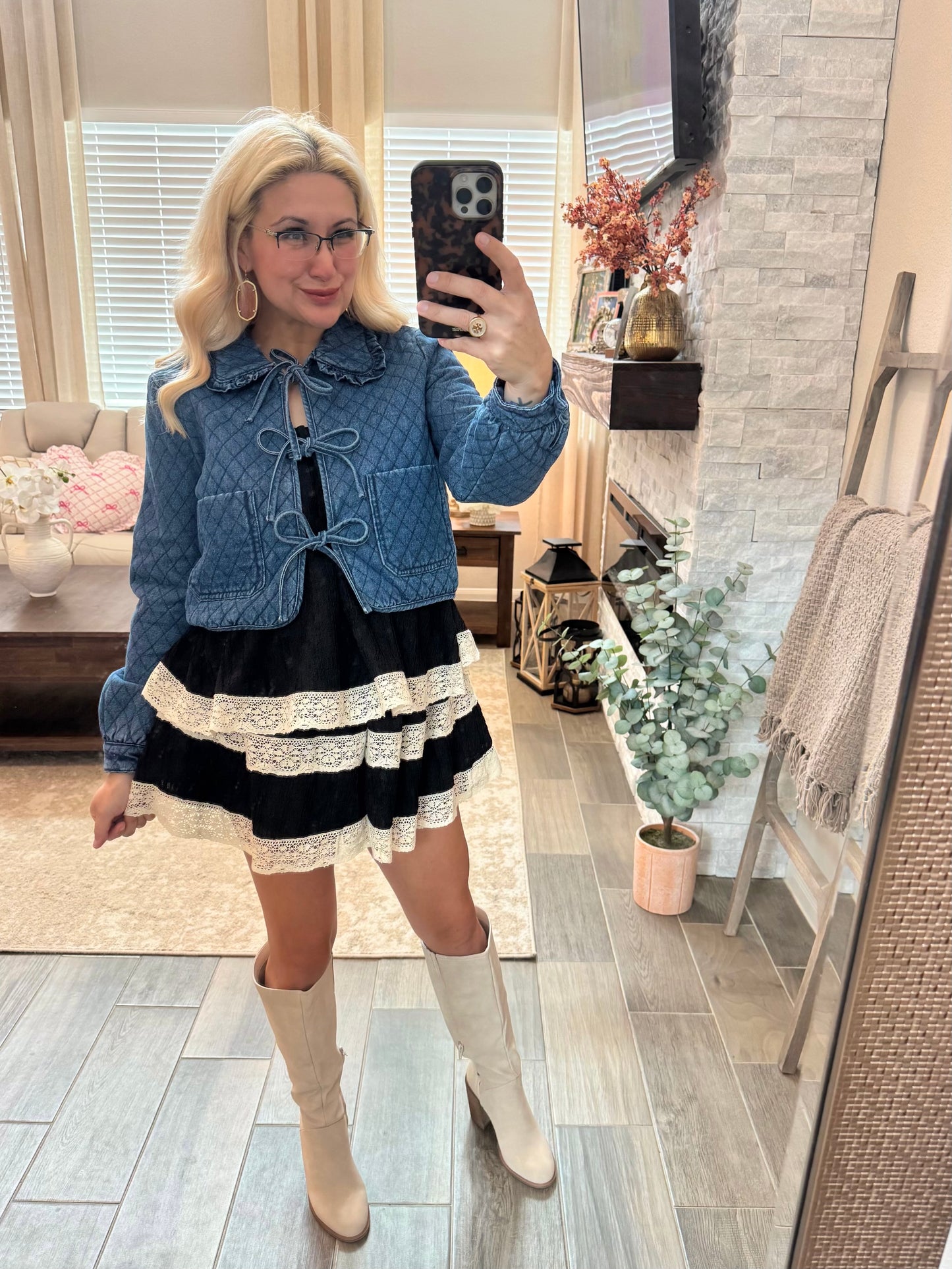 Blue Bow Quilted Jacket