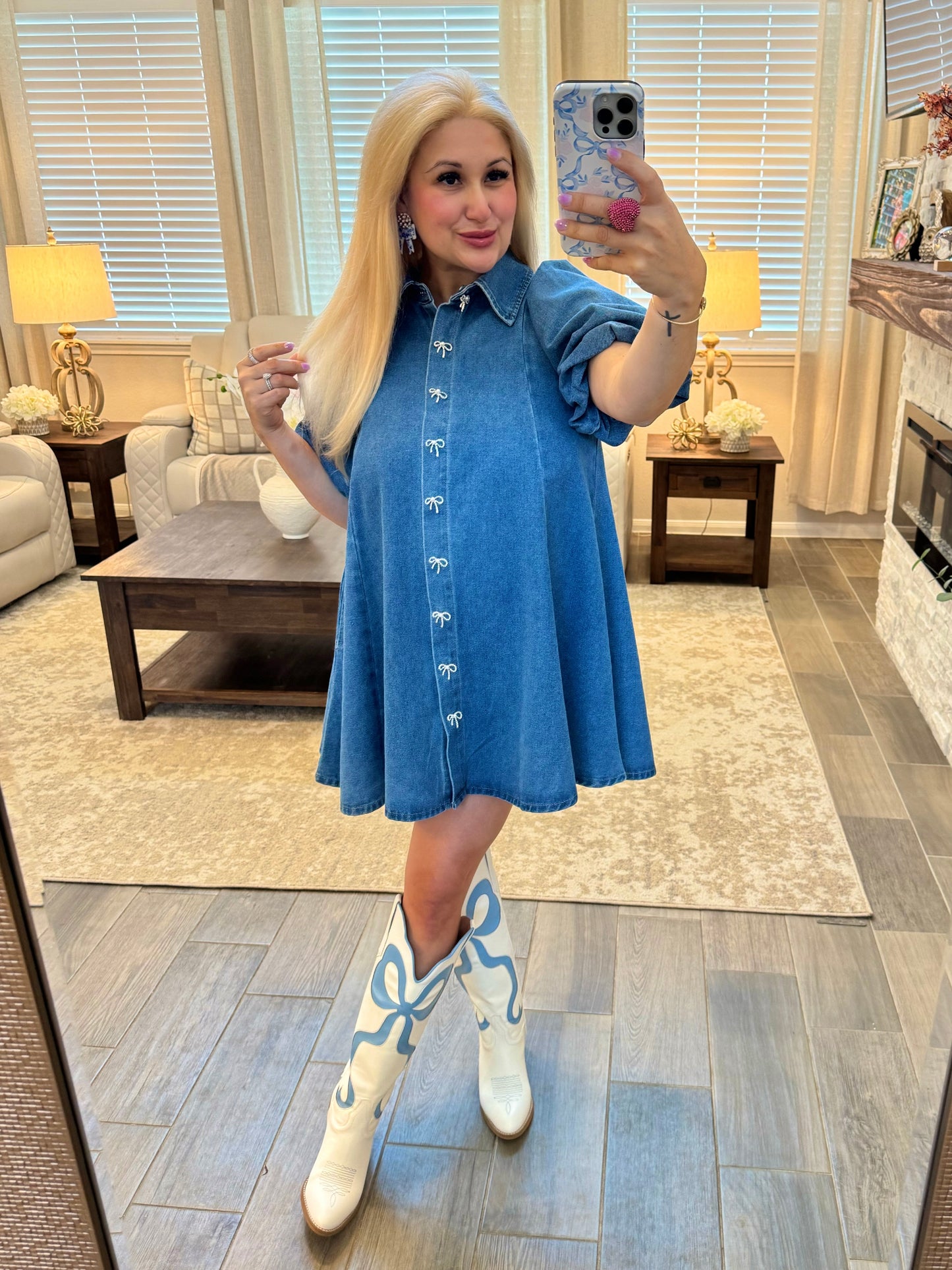 Dance Me Home Bow Denim Dress