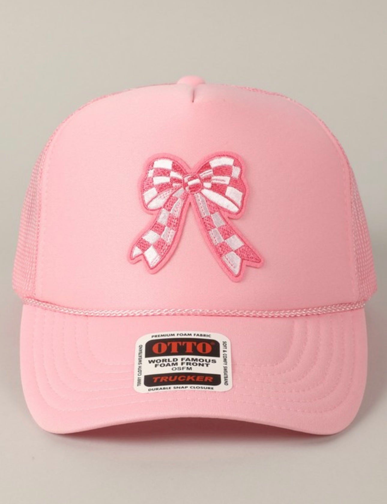 Checkered Bow Hat - Light Pink