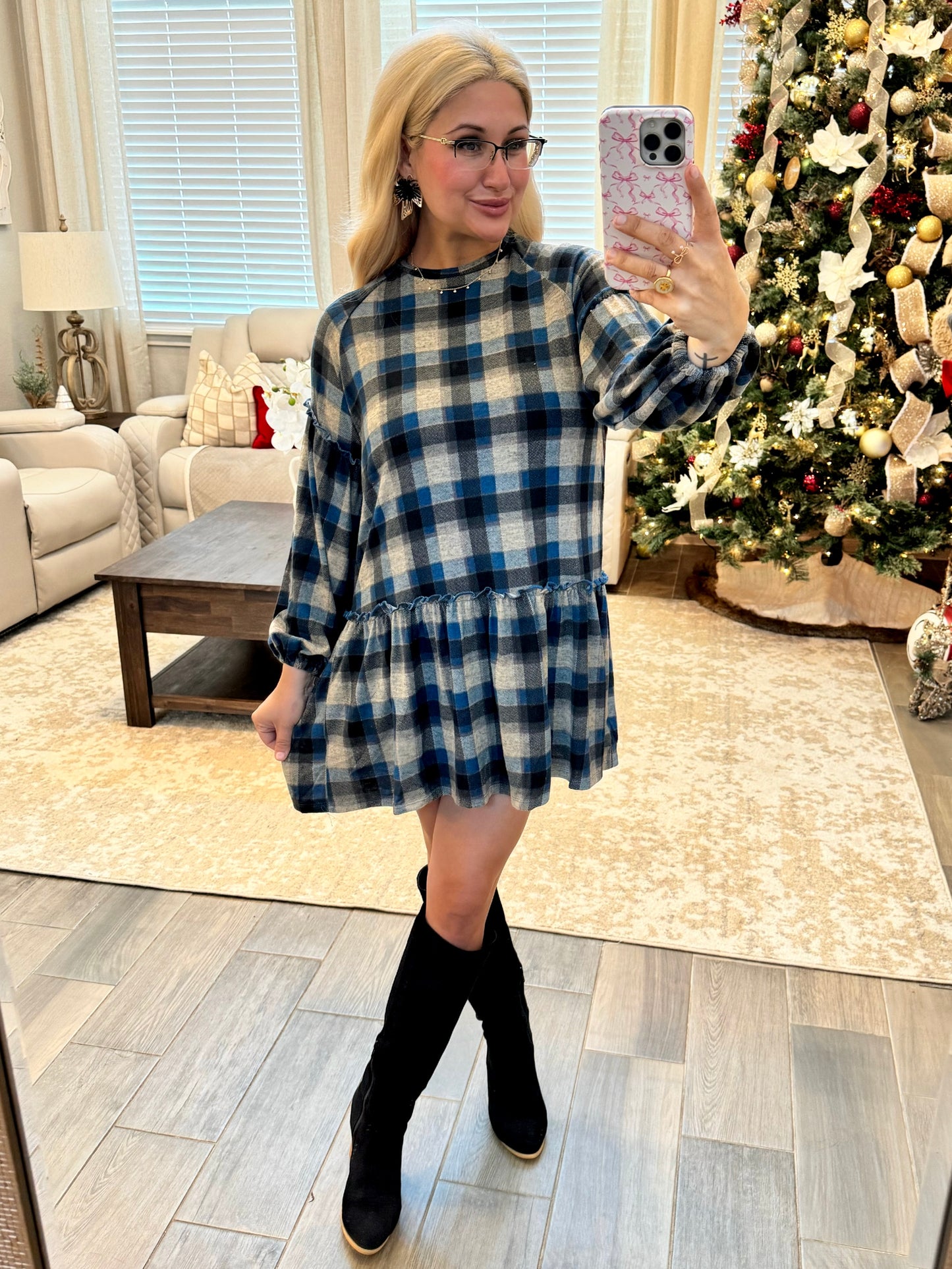 Babydoll Plaid Dress - BLACK