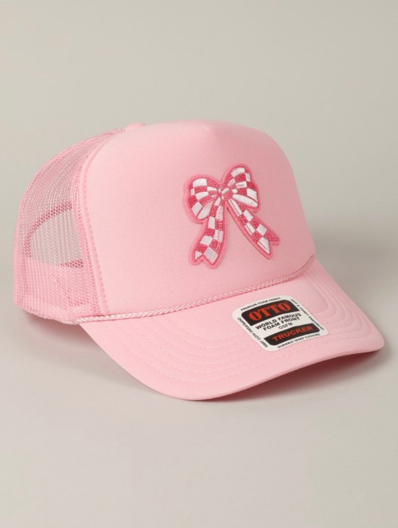 Checkered Bow Hat - Light Pink