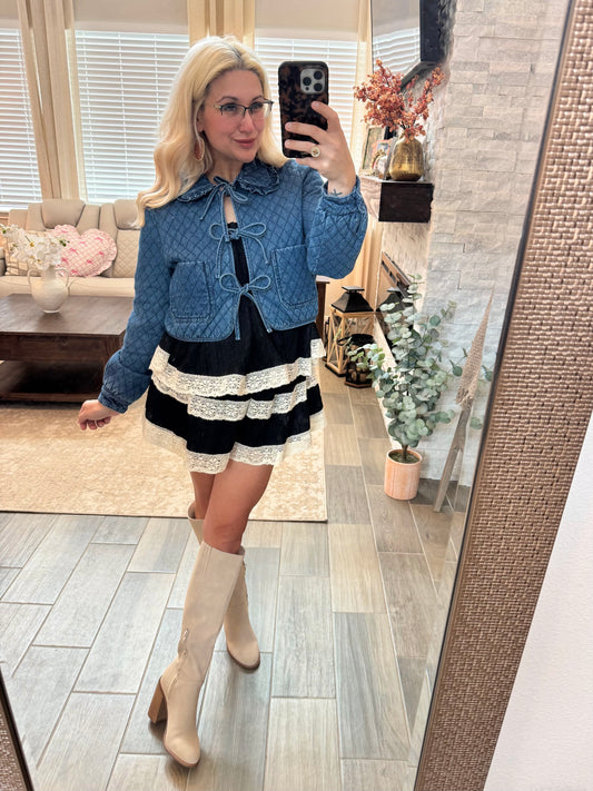 Blue Bow Quilted Jacket