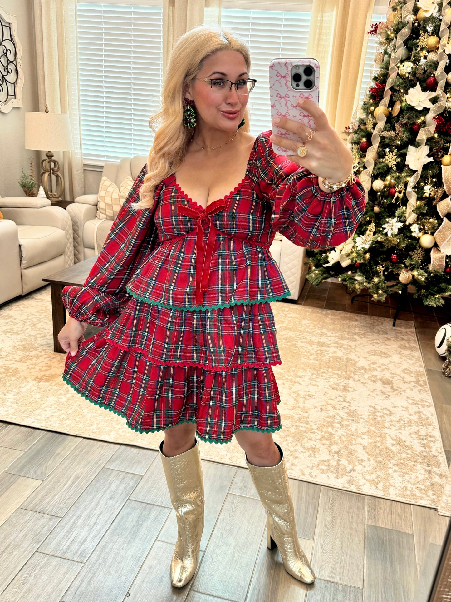 Under The Mistletoe Plaid Dress