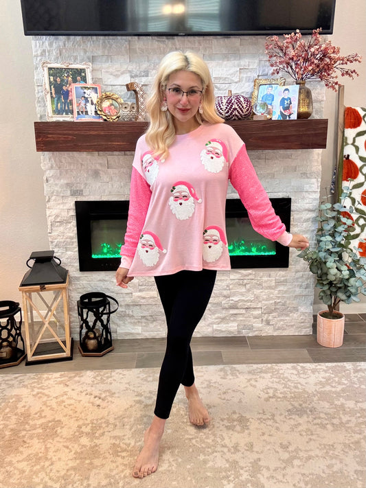 Pretty in Pink Santa Sequin Top