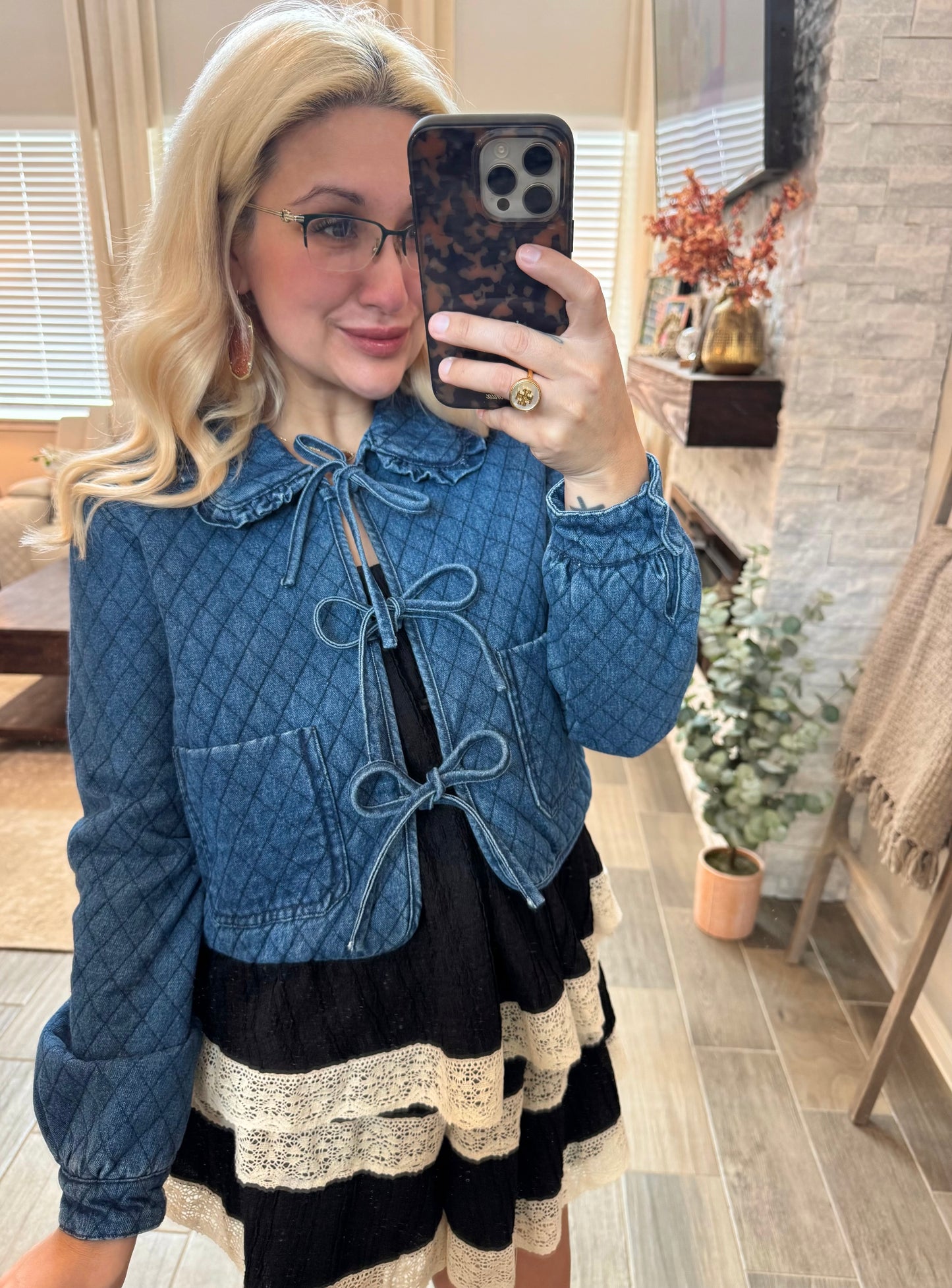 Blue Bow Quilted Jacket