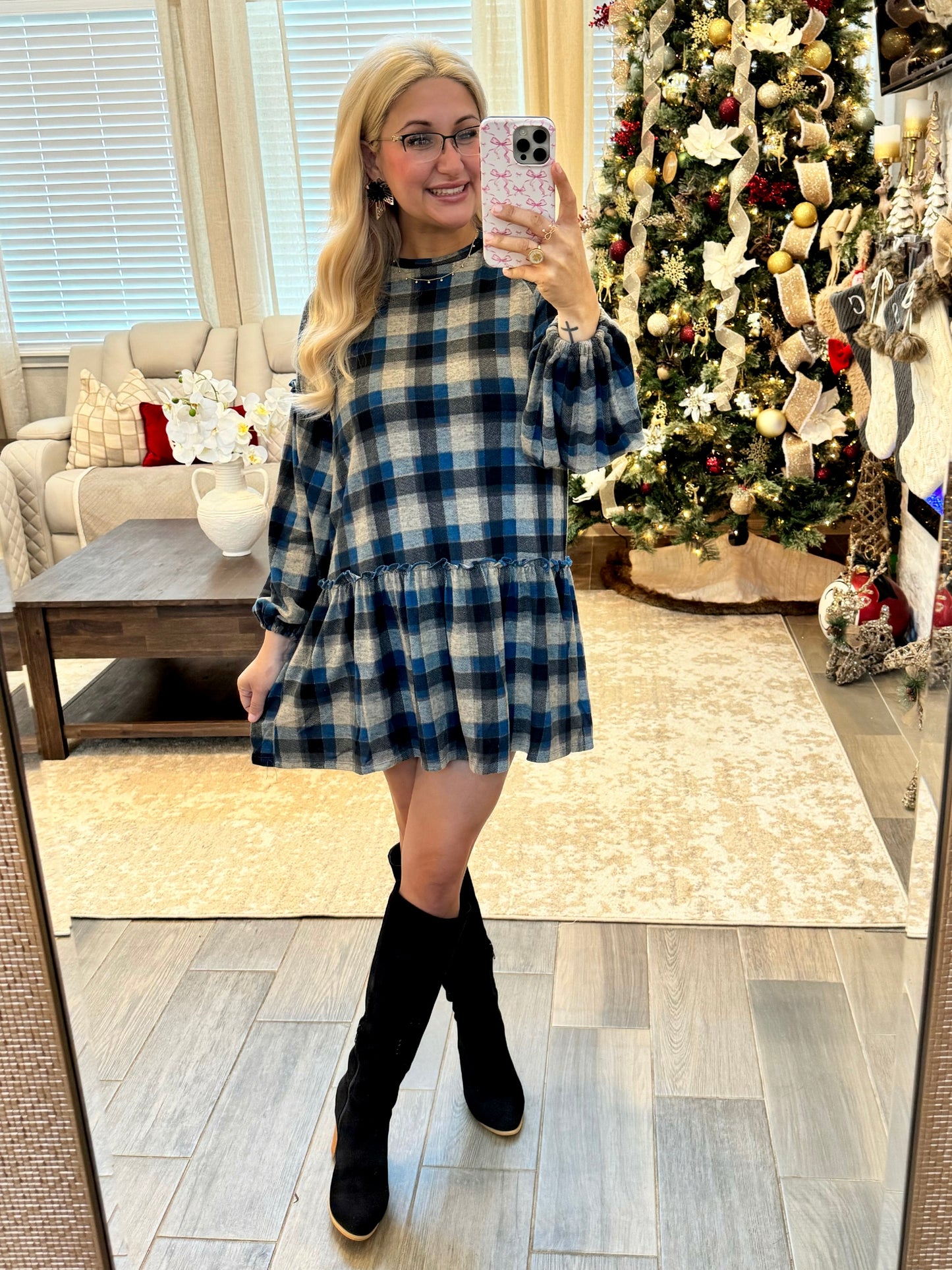 Babydoll Plaid Dress - BLACK