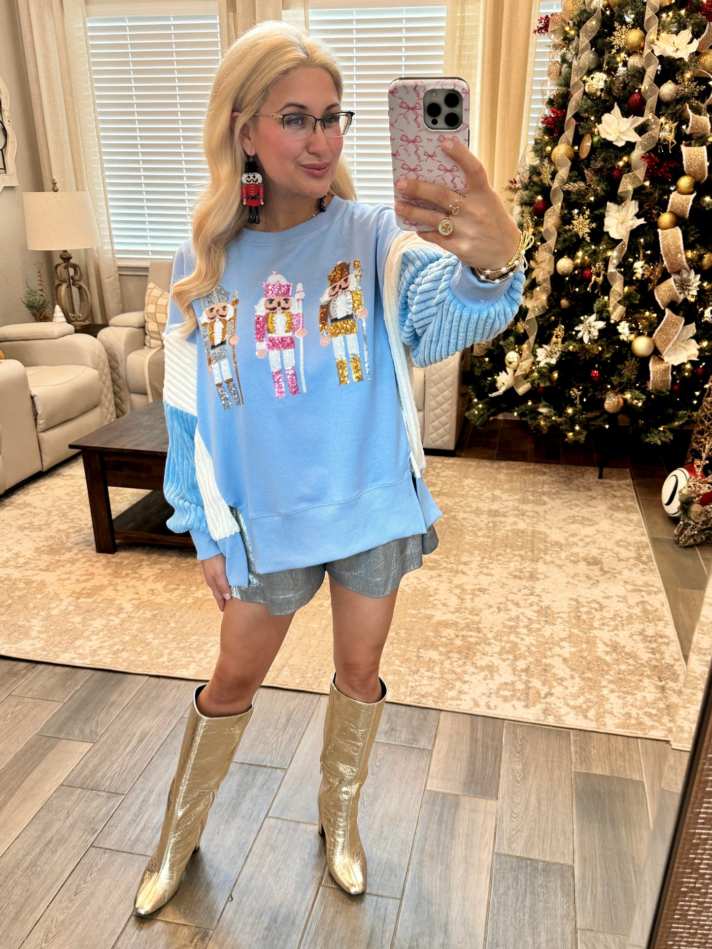 Sequin Nutcracker Pullover - Light Blue