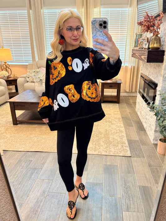 Sequin Boo Pullover - S-XL