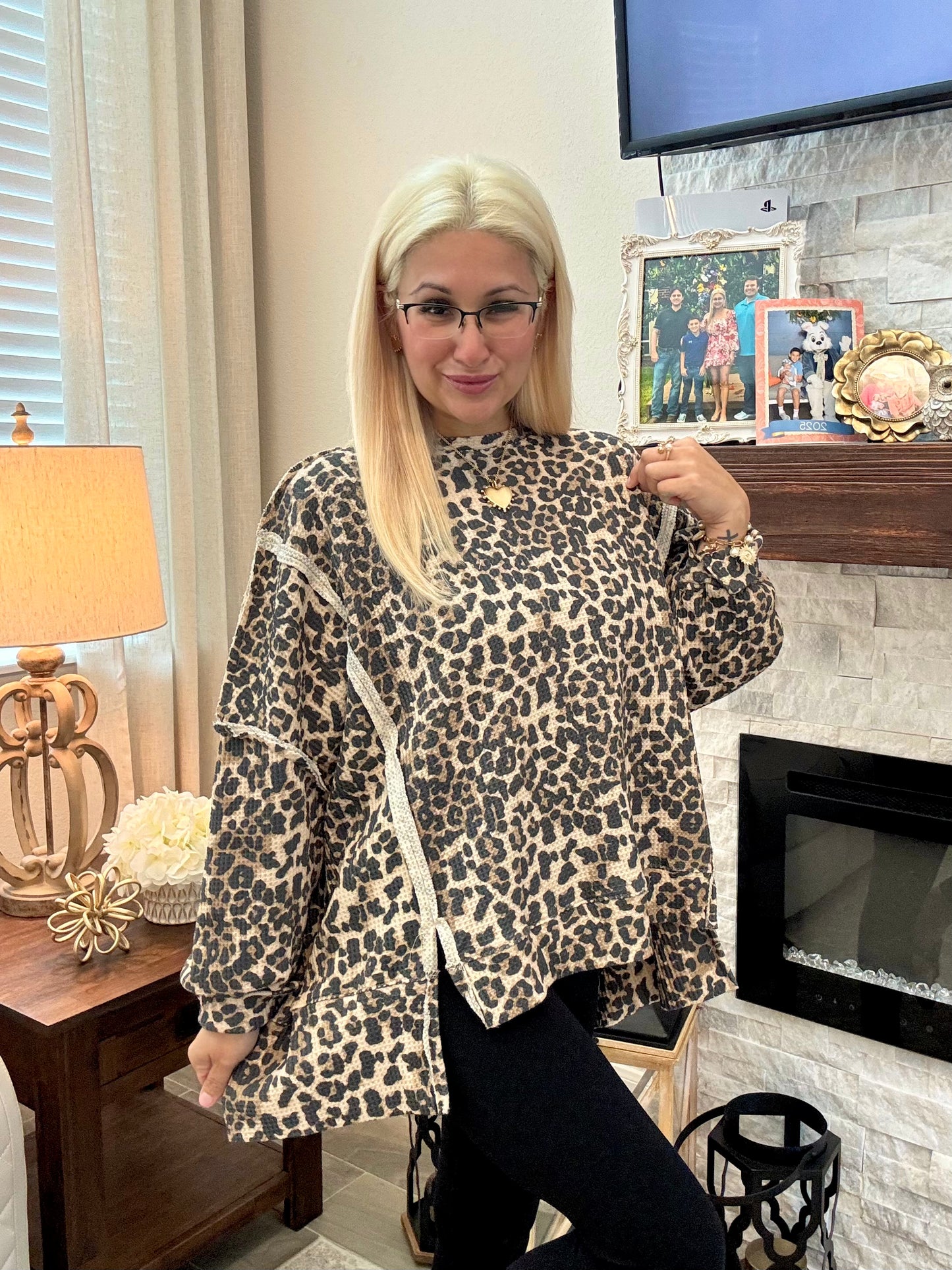 Leopard Waffle Pullover
