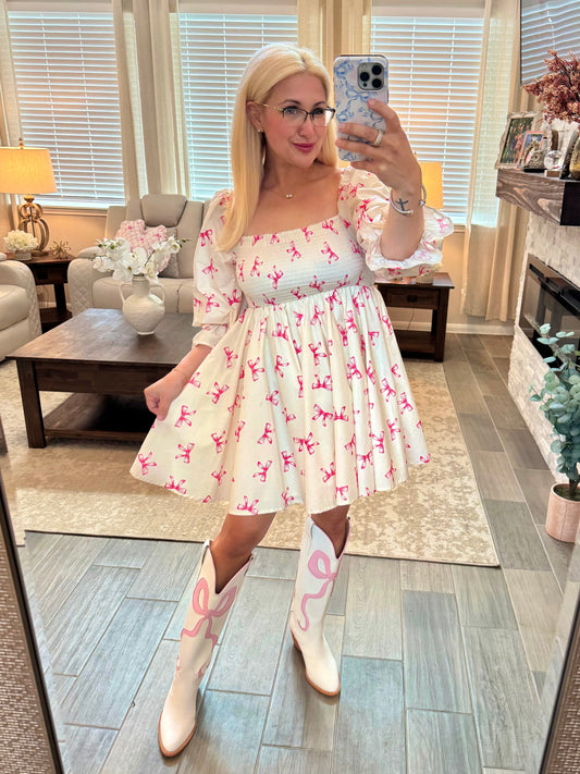 Smocked Bow Print Dress