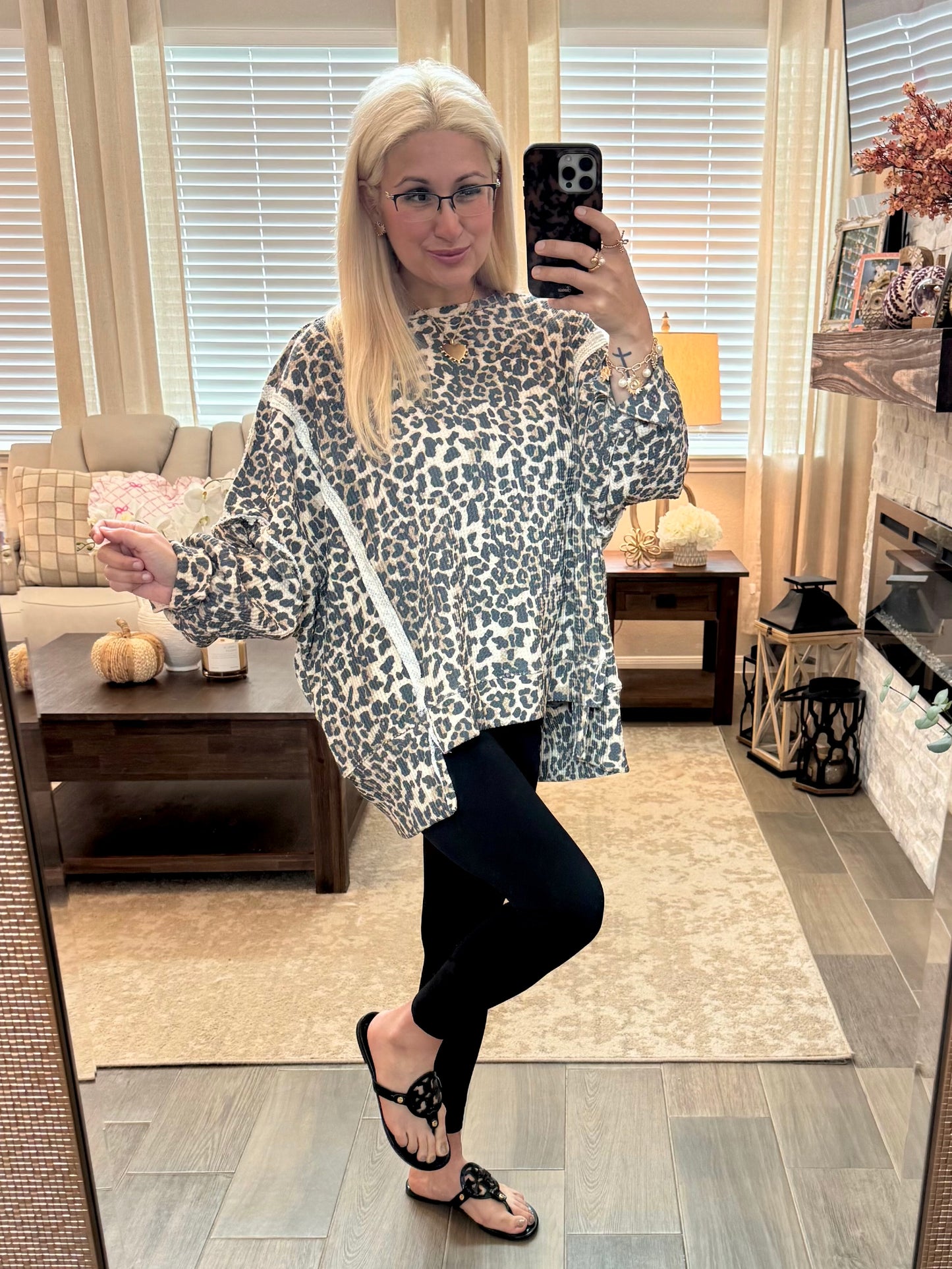 Leopard Waffle Pullover