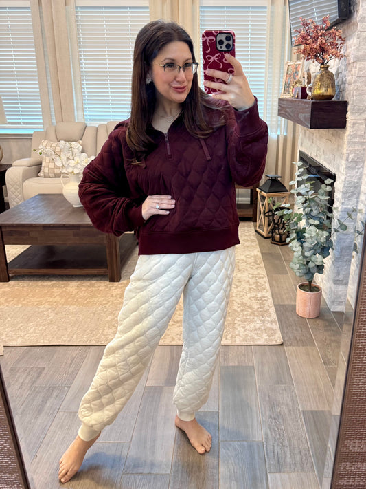 Burgundy Hooded Quilted Pullover