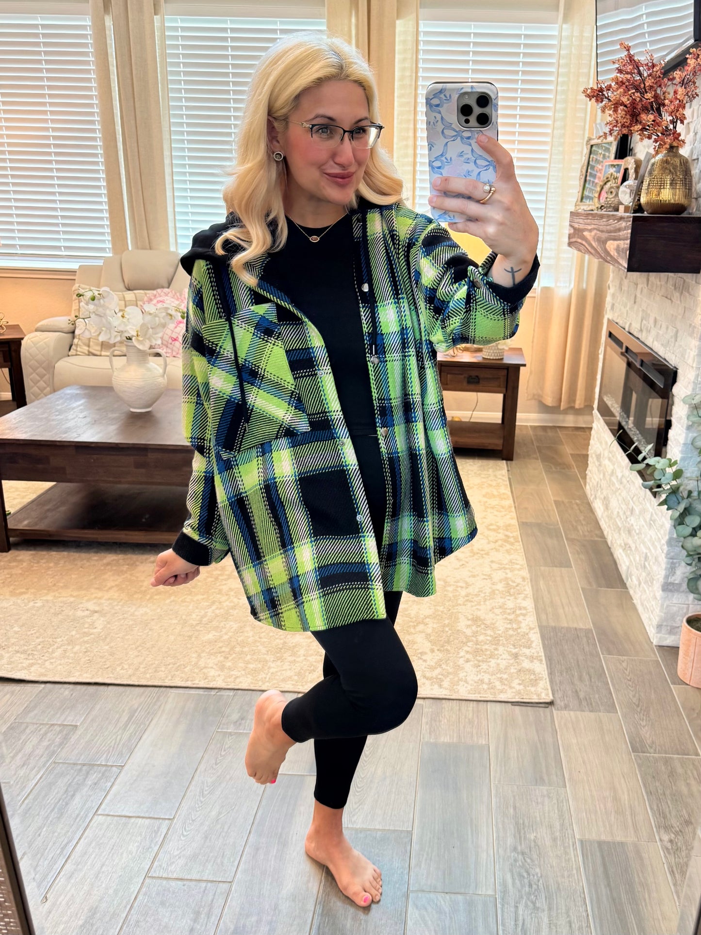 A Little Lime Green Plaid Hooded Jacket - ONESIZE