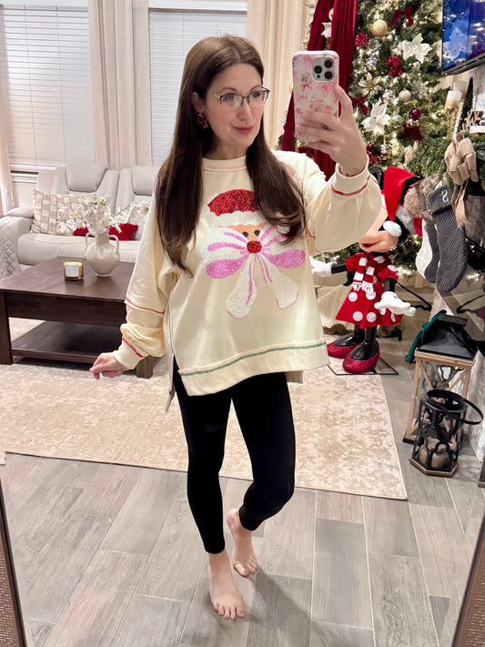 Santa's Sweet Bow Sequin Pullover